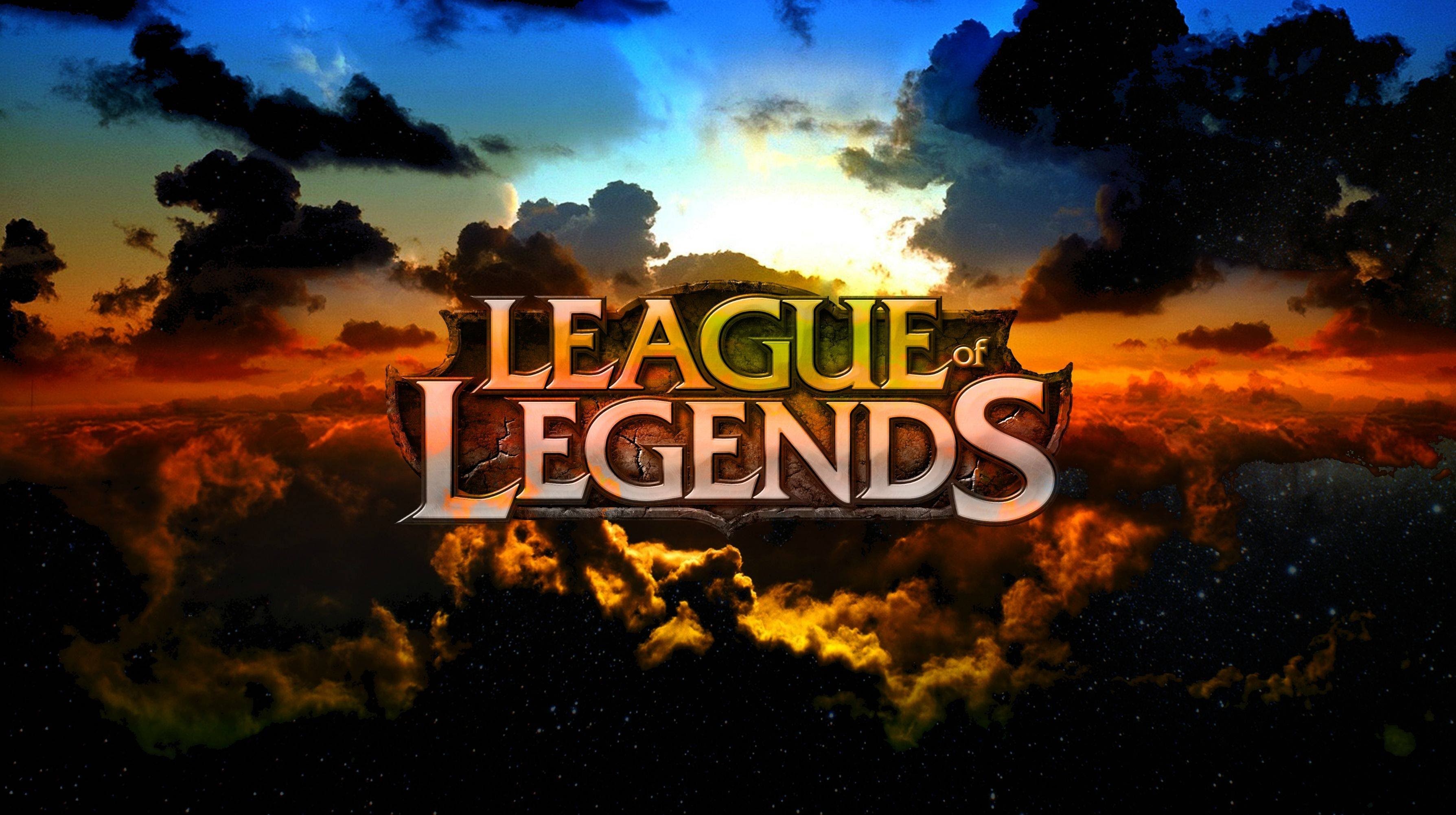 League of Legends, Logo, Nuvole, Tramonto, 2K, sfondo per portatile