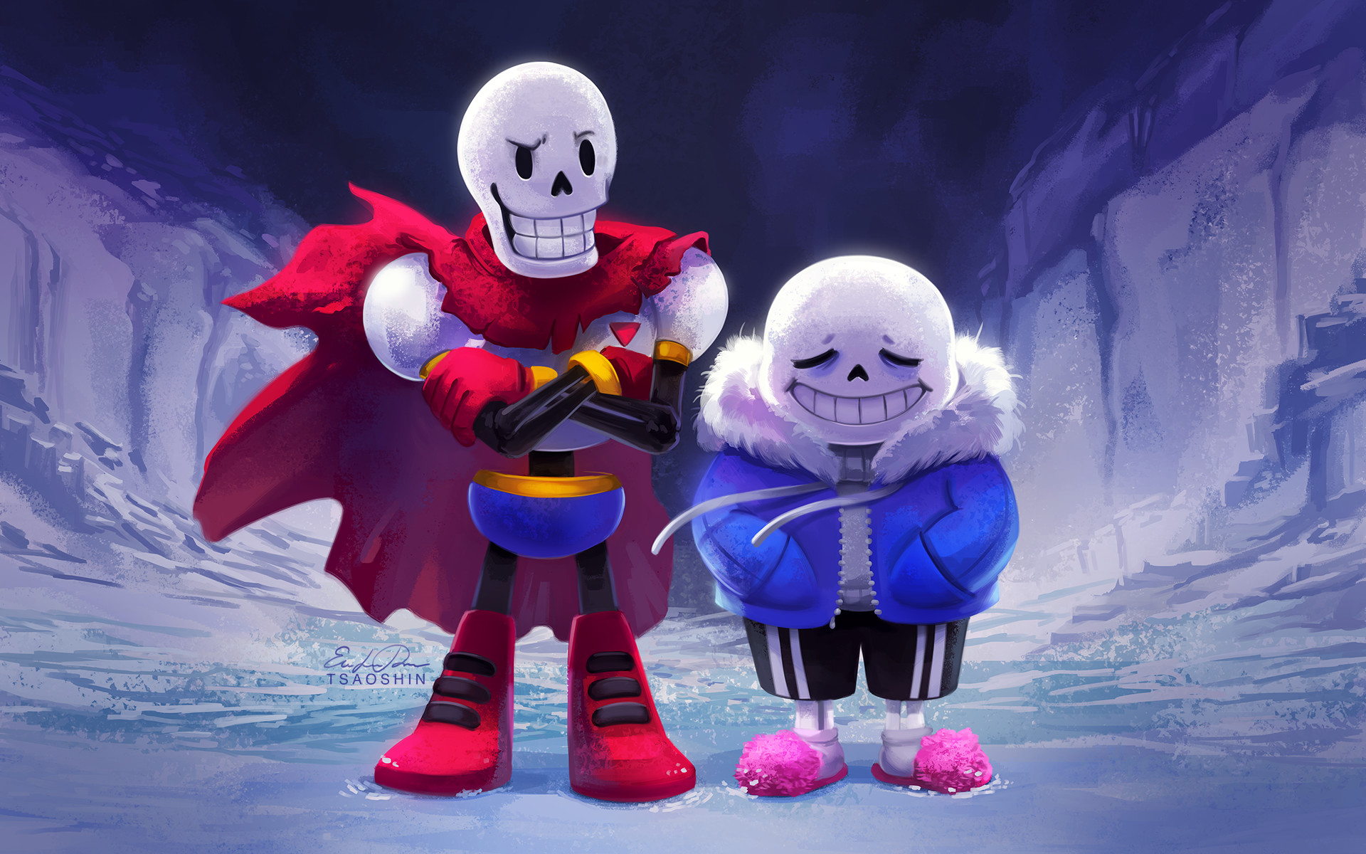 Sans, Papyrus, Undertale, Snowdin, Fan art, Full HD, wallpaper per PC