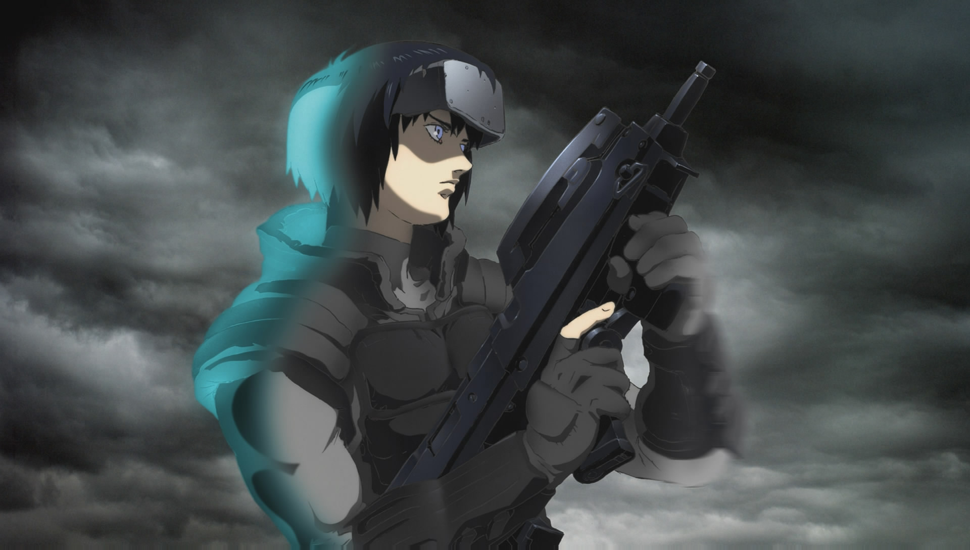 Motoko Kusanagi, Ghost in the Shell, Fucile, Nuvole, Full HD, sfondo per portatile