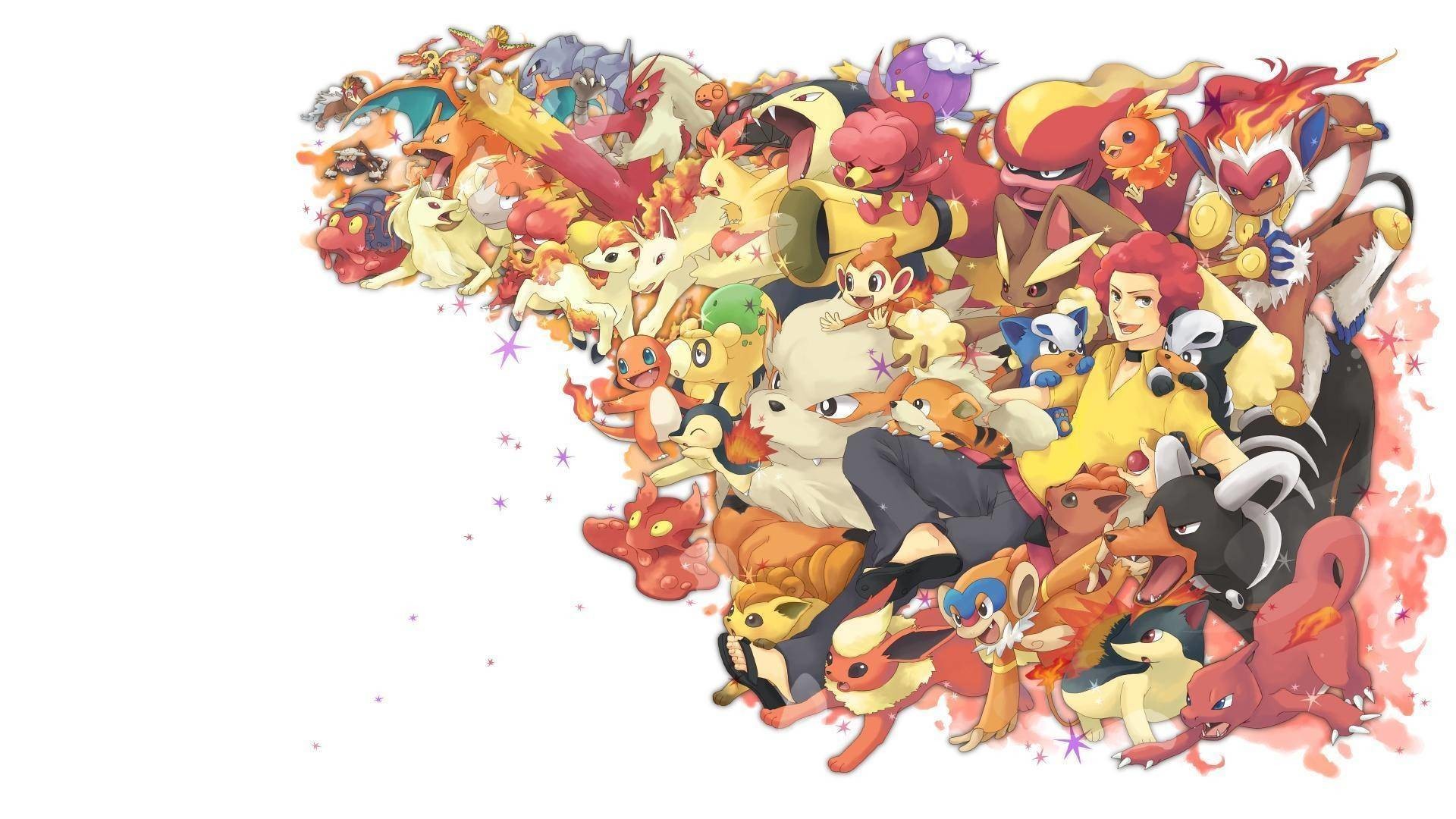 Pokémon di tipo Fuoco, Pokémon, Collage, Sfondo bianco, 16:9 Full HD, wallpaper widescreen