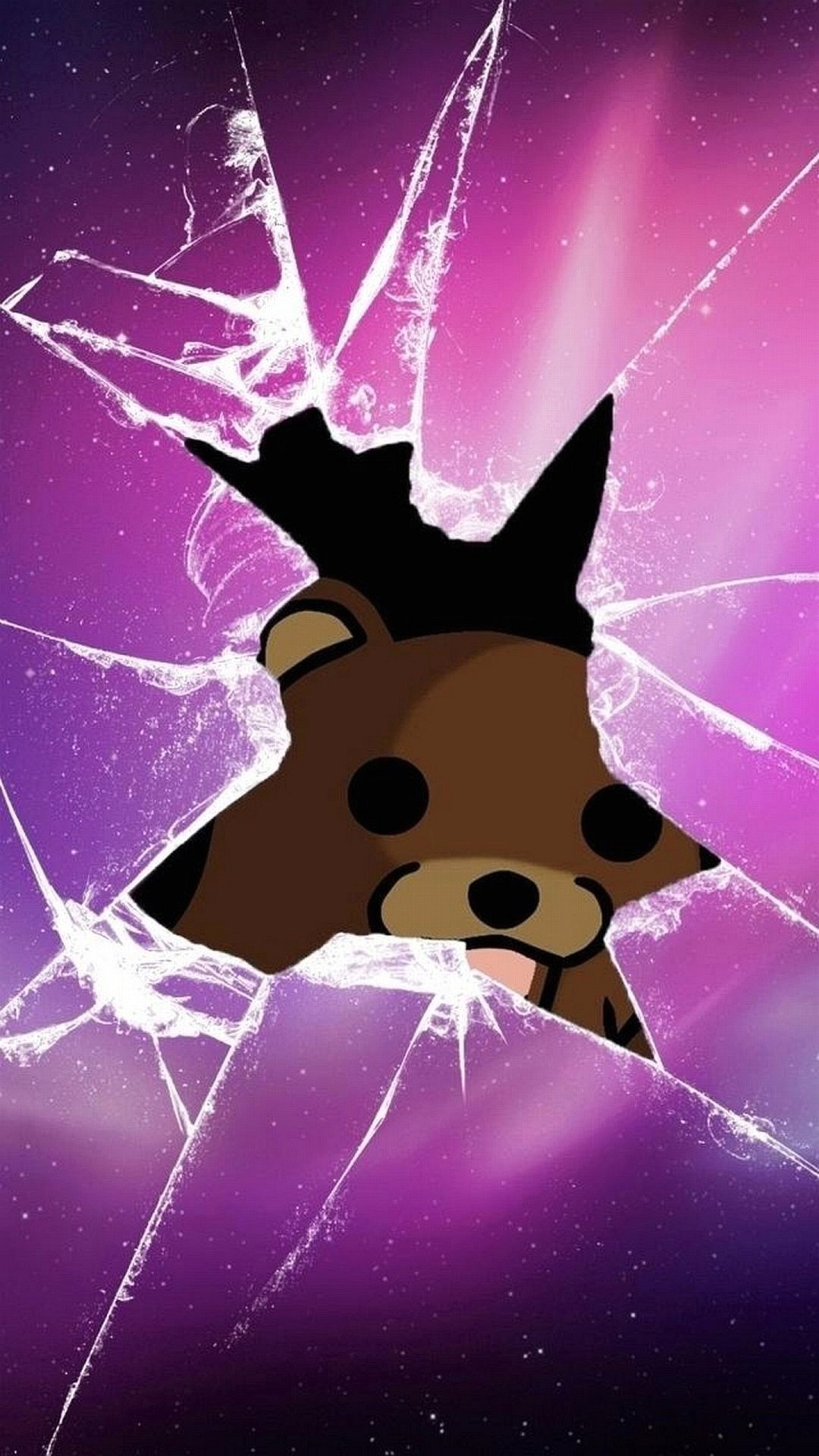 Pedobear, Vetro rotto, Sfondo viola, 1080x1920, schermata di blocco iPhone