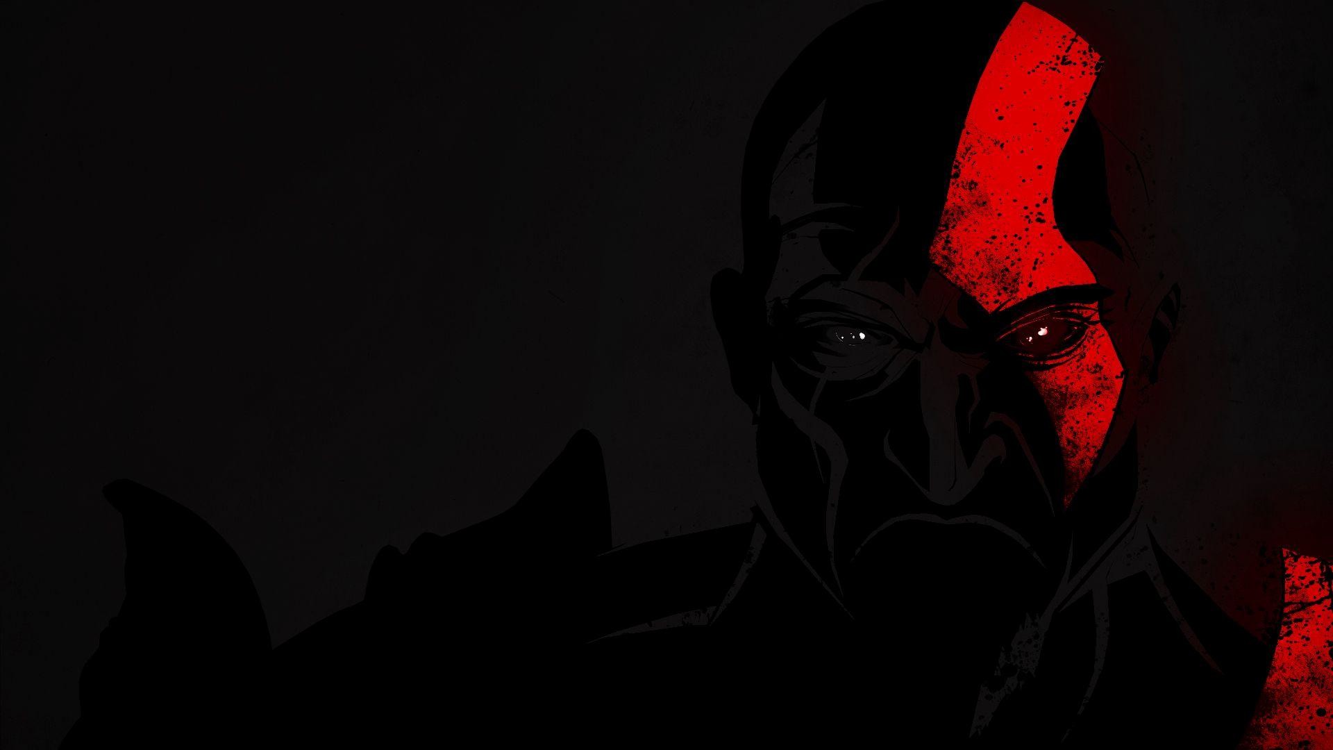 Kratos, God of War, Tatuaggio rosso, Sfondo nero, Full HD, wallpaper per PC