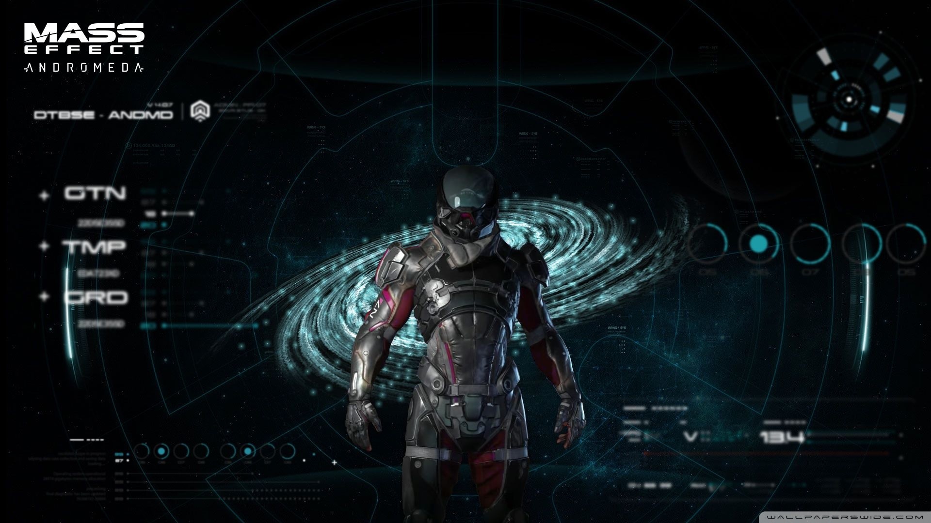 Mass Effect: Andromeda, Ryder, Interfaccia olografica, Galassia, HUD, sfondo Full HD per portatile