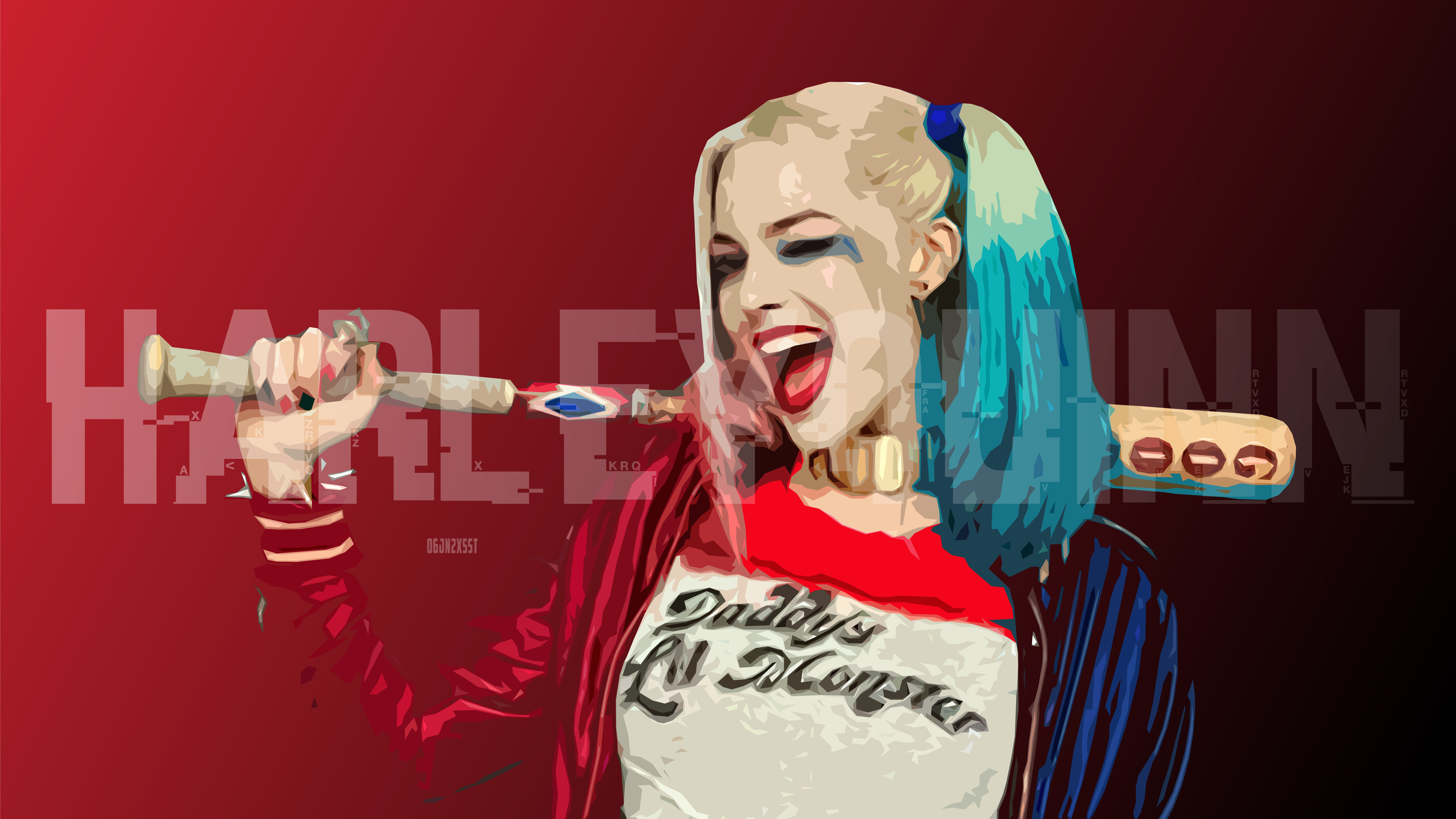 Harley Quinn, Margot Robbie, Suicide Squad, Mazza da baseball, Rosso, sfondo 16:9 2K