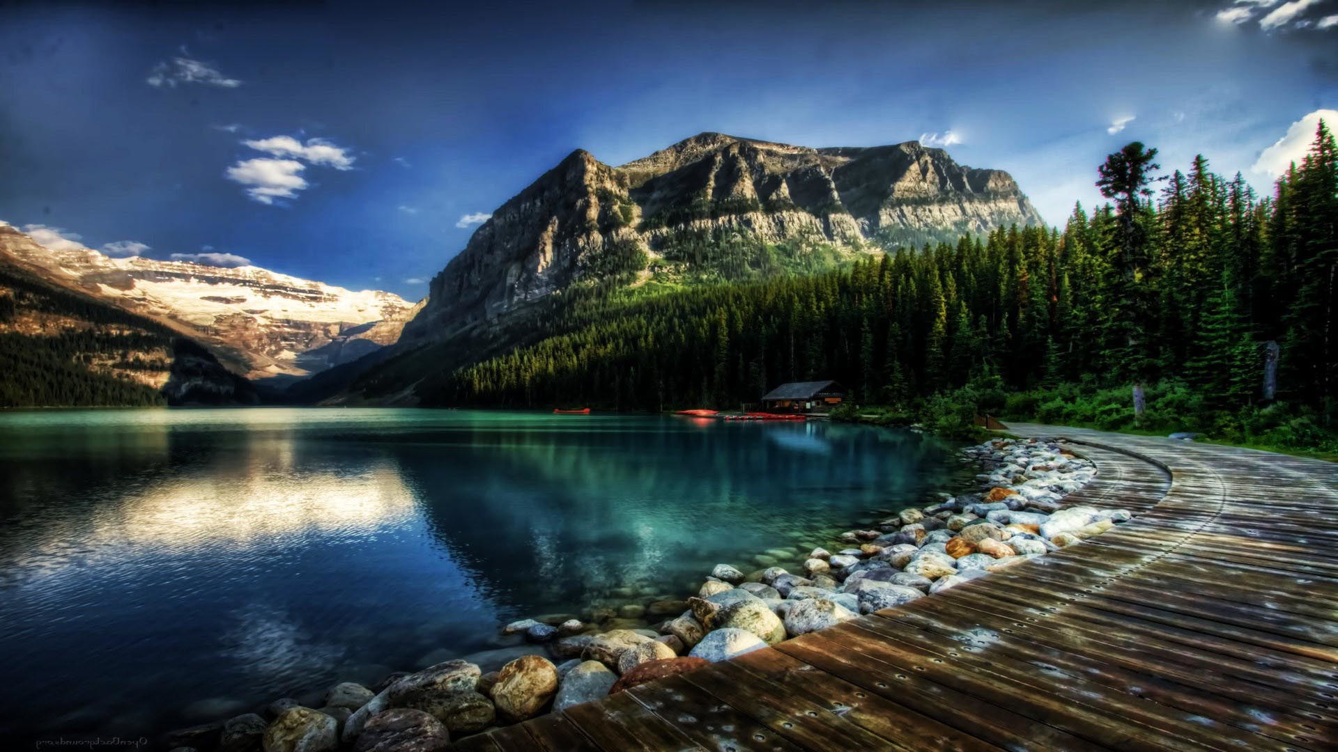 Lago di montagna, Montagne, Bosco, Sentiero, HDR, Full HD, sfondo per il tuo desktop