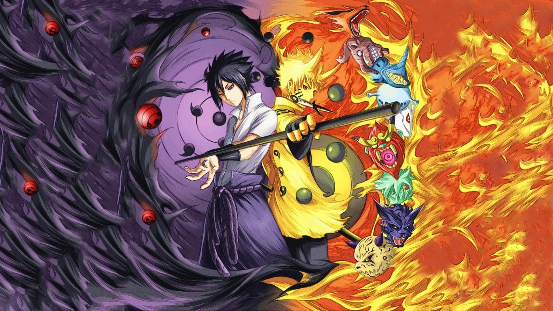Sasuke Uchiha, Naruto Uzumaki, Susanoo, Kurama, Cercoteri, Full HD, wallpaper per portatile