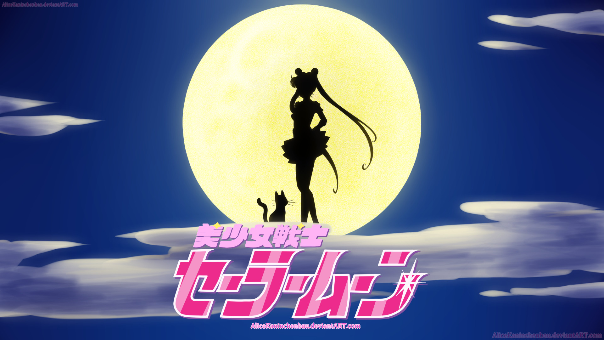 Sailor Moon, Luna, Sailor Moon Crystal, Luna piena, Silhouette, 1920x1080, sfondo per PC