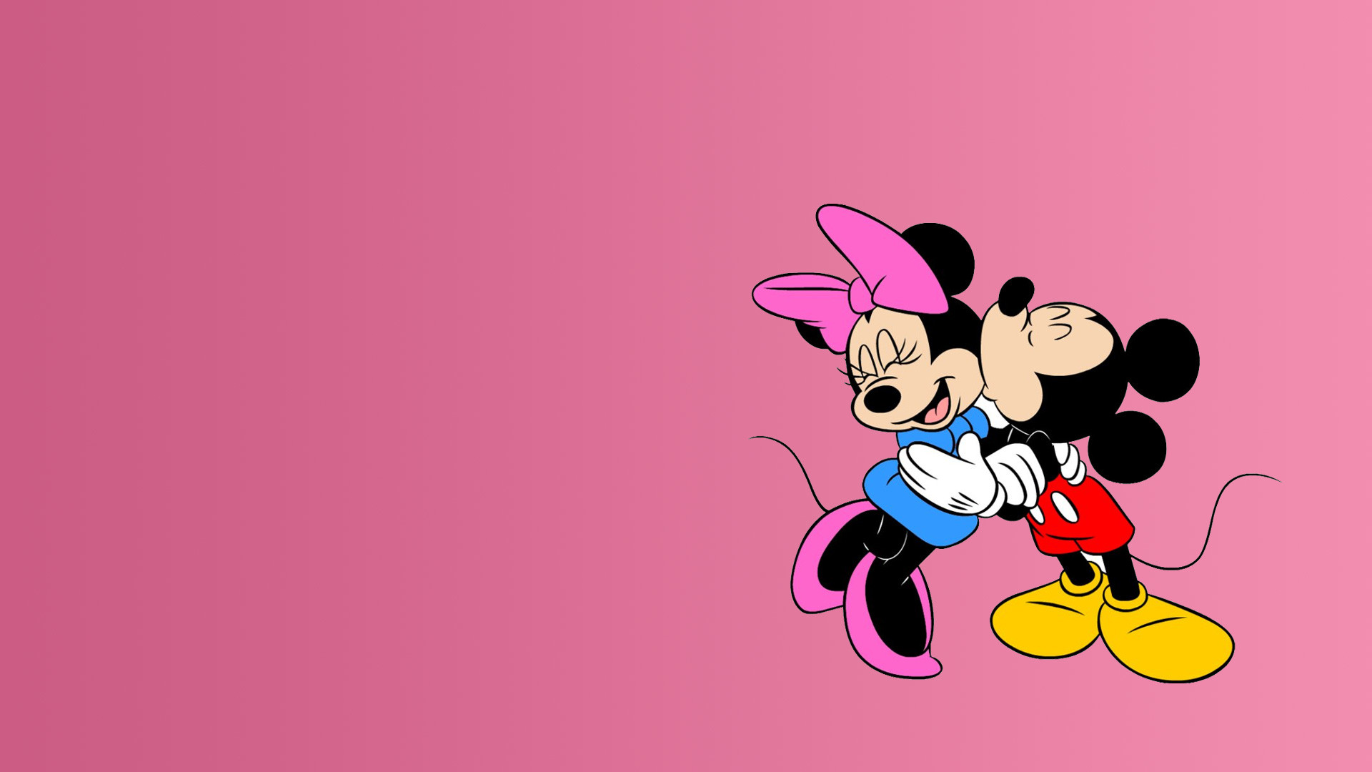 Topolino, Minnie, Bacio, Sfondo rosa, 1920x1080, wallpaper desktop
