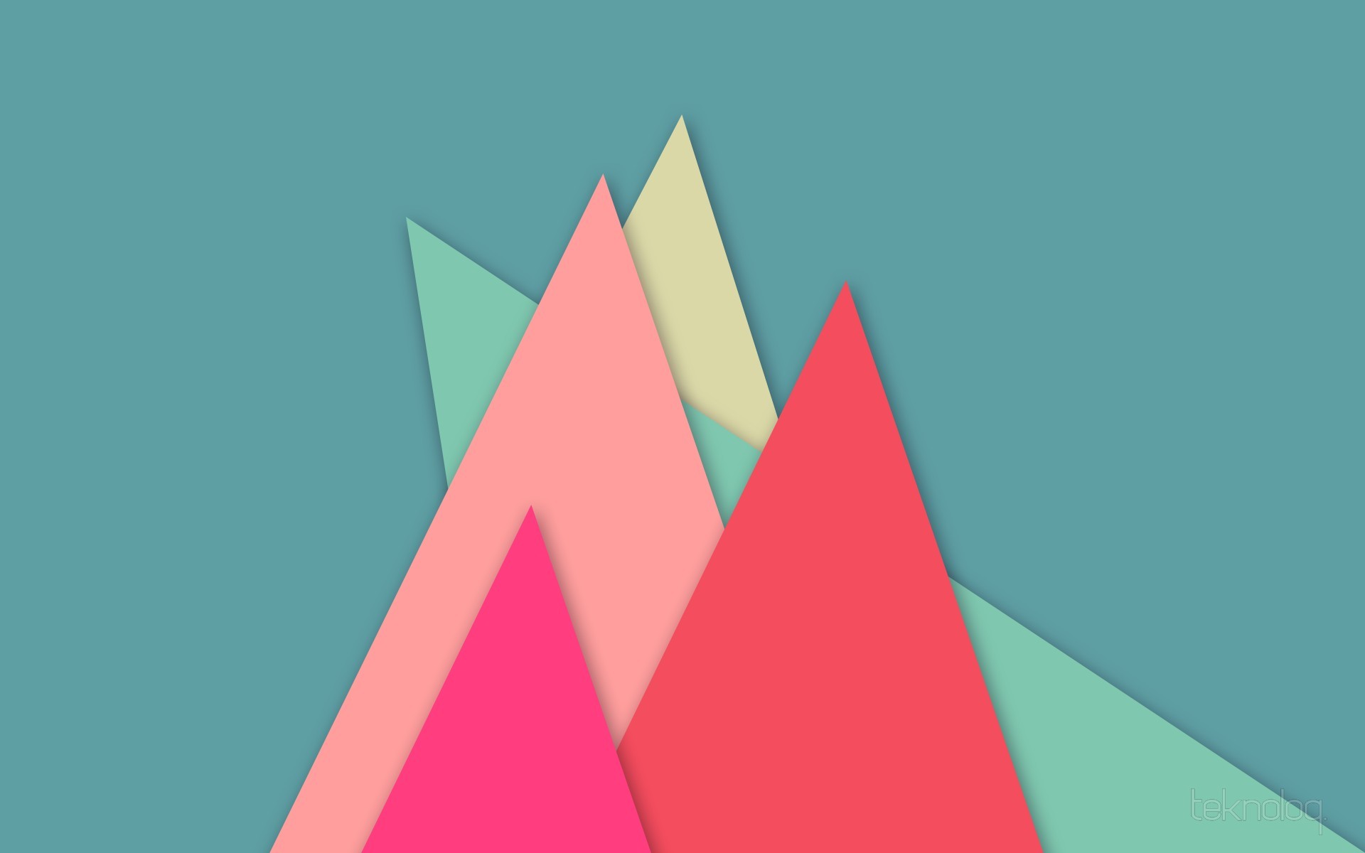 Material Design, Triangoli, Rosa, Verde acqua, Montagne astratte, sfondo widescreen Full HD