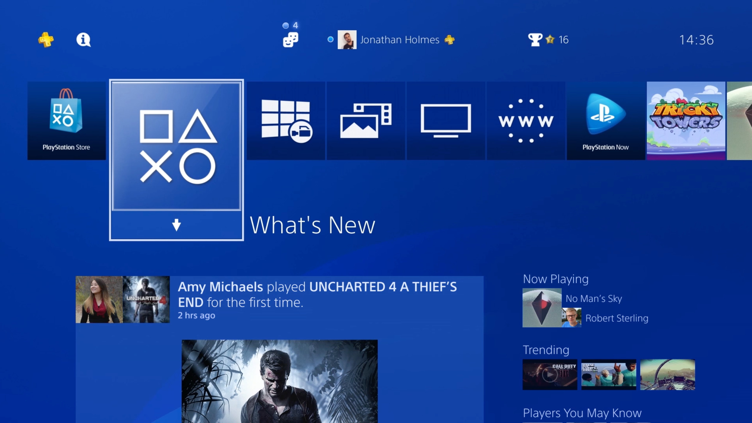 PlayStation 4, Schermata home, Interfaccia, Blu, Full HD, sfondo desktop