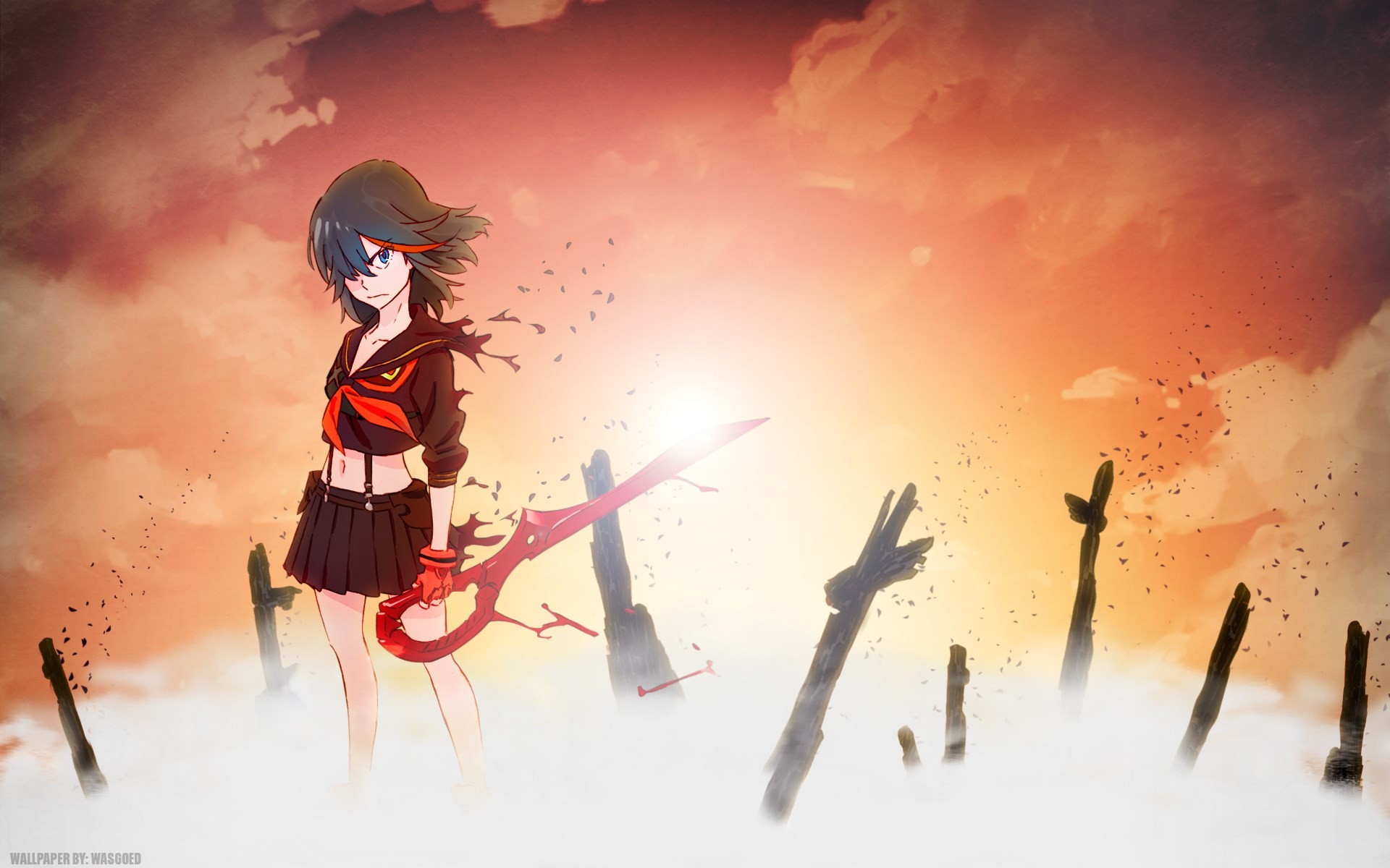 Ryuko Matoi, Kill la Kill, Forbice-spada, Tramonto, Nebbia, 1920x1200, sfondo MacBook Pro