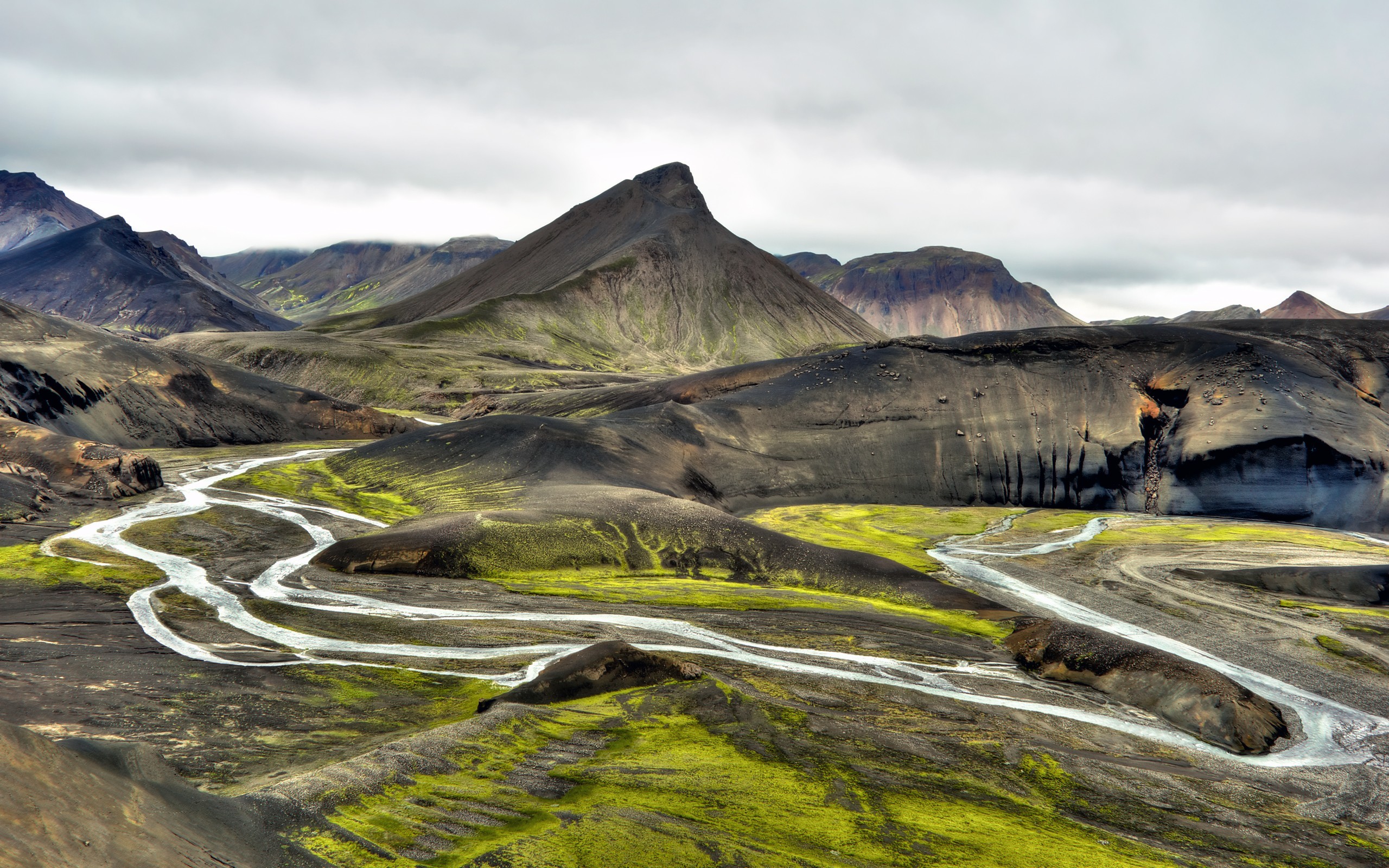 Landmannalaugar, Islanda, Fiume intrecciato, Montagne, 16:10 2K, sfondo widescreen