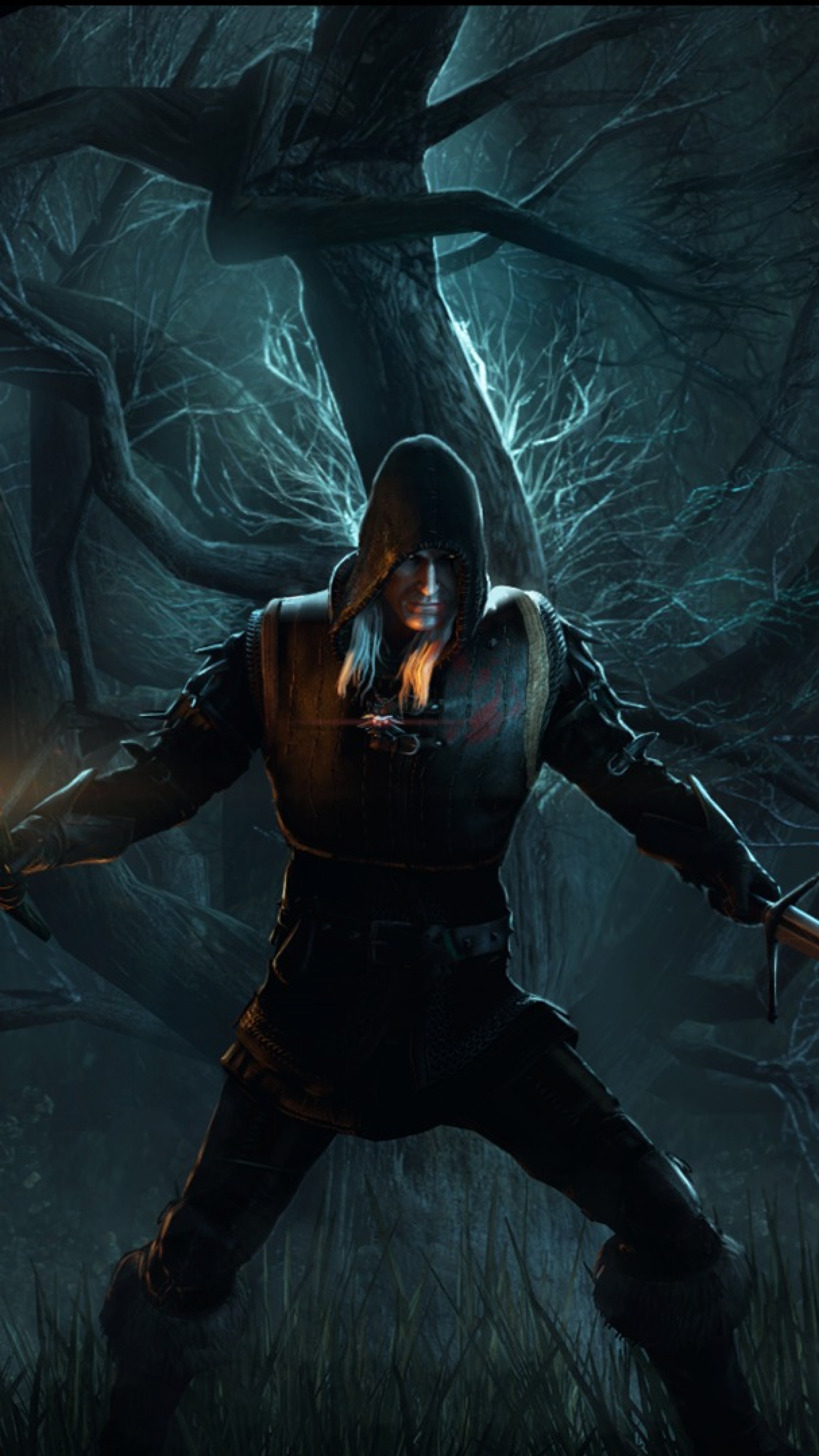 The Witcher 3: Wild Hunt, Figura incappucciata, Foresta, QHD+, schermata di blocco del cellulare