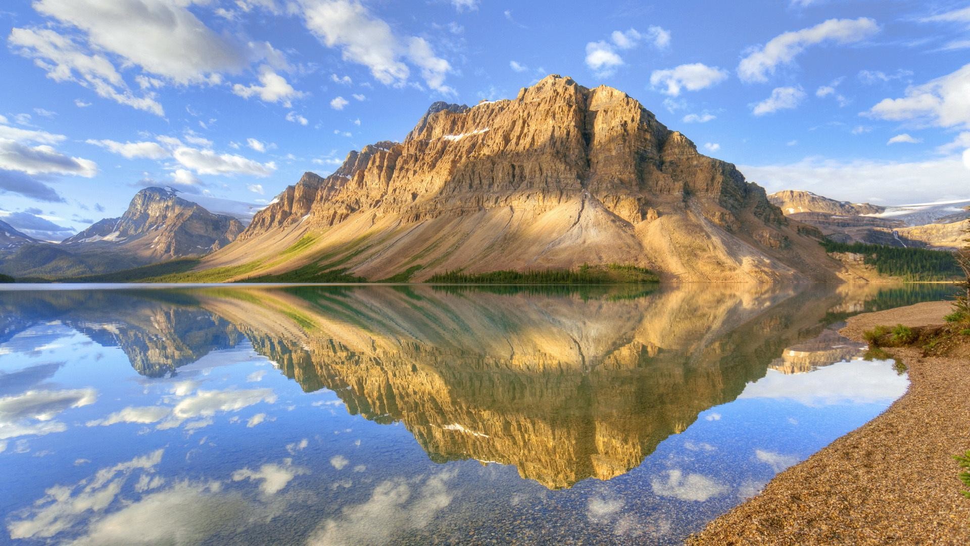 Crowfoot Mountain, Bow Lake, Canada, Riflesso, immagine di sfondo PC