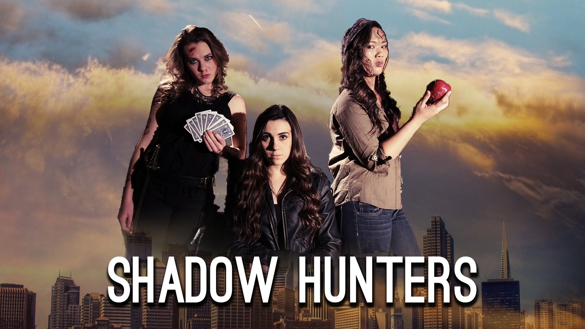 Shadowhunters, Fotomontaggio, Carte da gioco, Mela rossa, Tramonto, sfondo Full HD per portatile