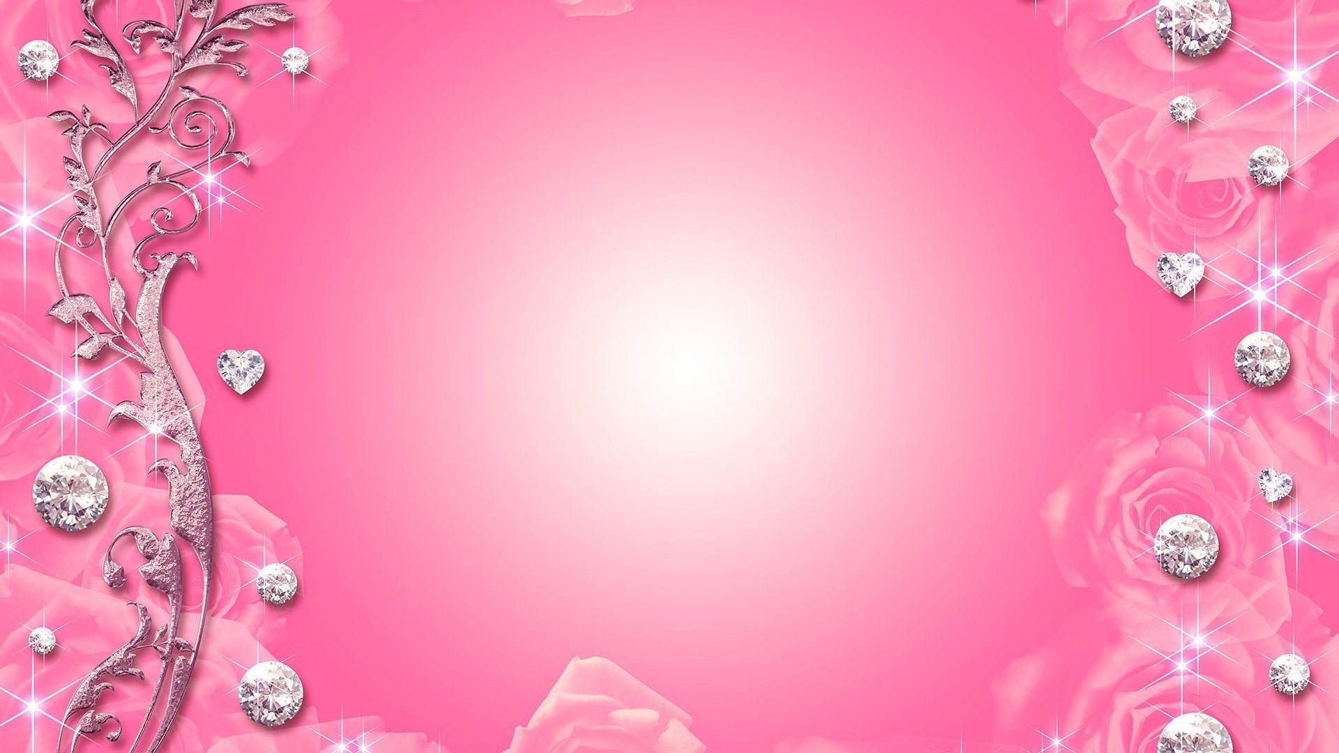 Sfondo rosa, Rose, Diamanti, Brillantini, Full HD, wallpaper per PC