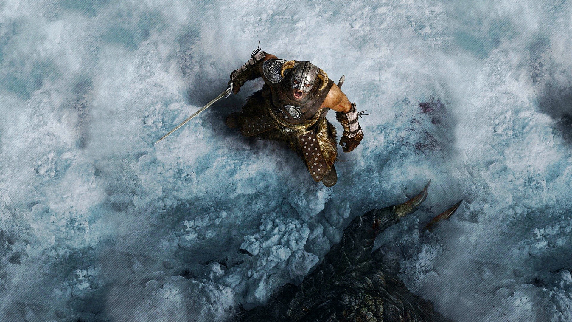 Dovahkiin, The Elder Scrolls V: Skyrim, Neve, Drago, Full HD, sfondo per portatile