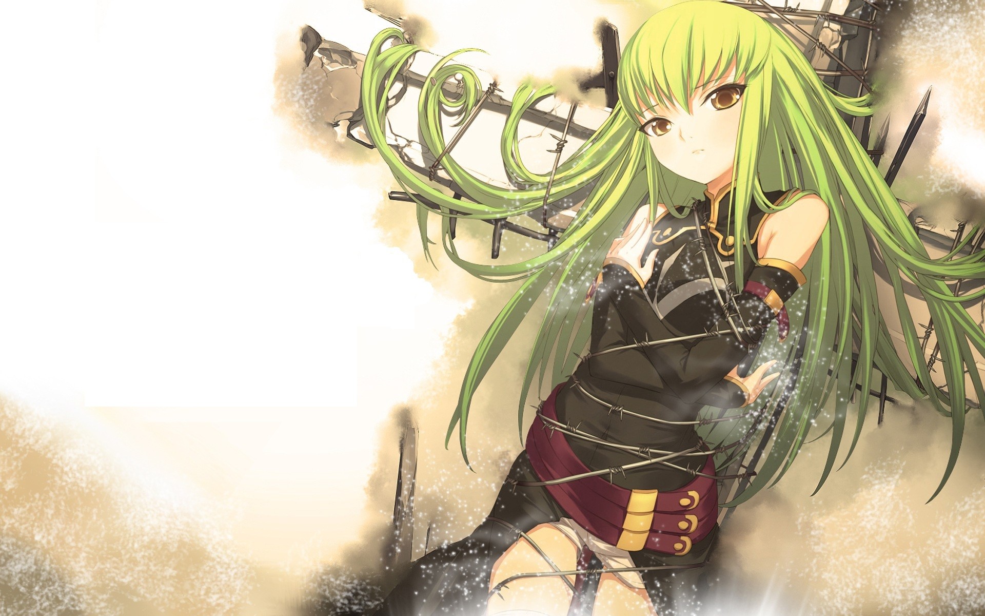 C.C., Code Geass, Capelli verdi, Toni seppia, Full HD, sfondo per PC e portatile