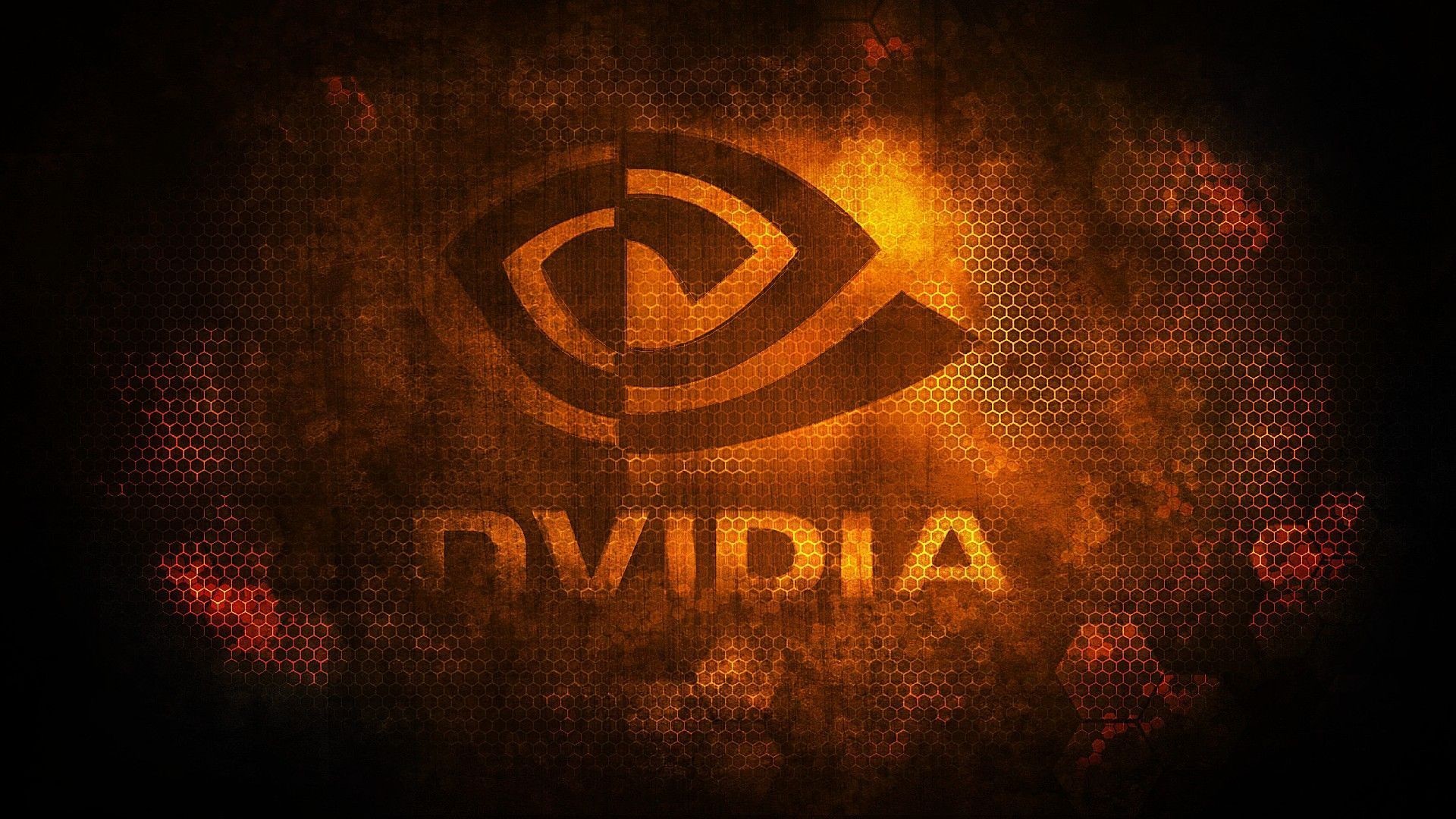 Logo Nvidia, Nvidia, Arancione, Esagoni, Full HD, sfondo desktop