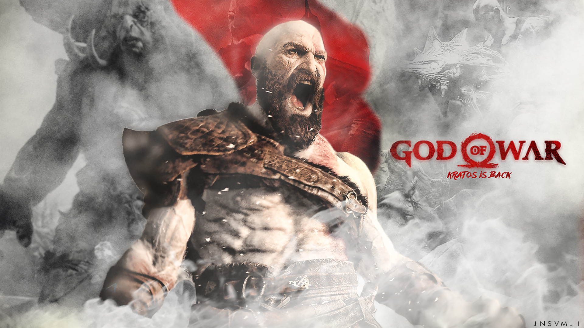 Kratos, God of War (2018), Kratos is Back, Urlo, 16:9 Full HD, sfondo widescreen
