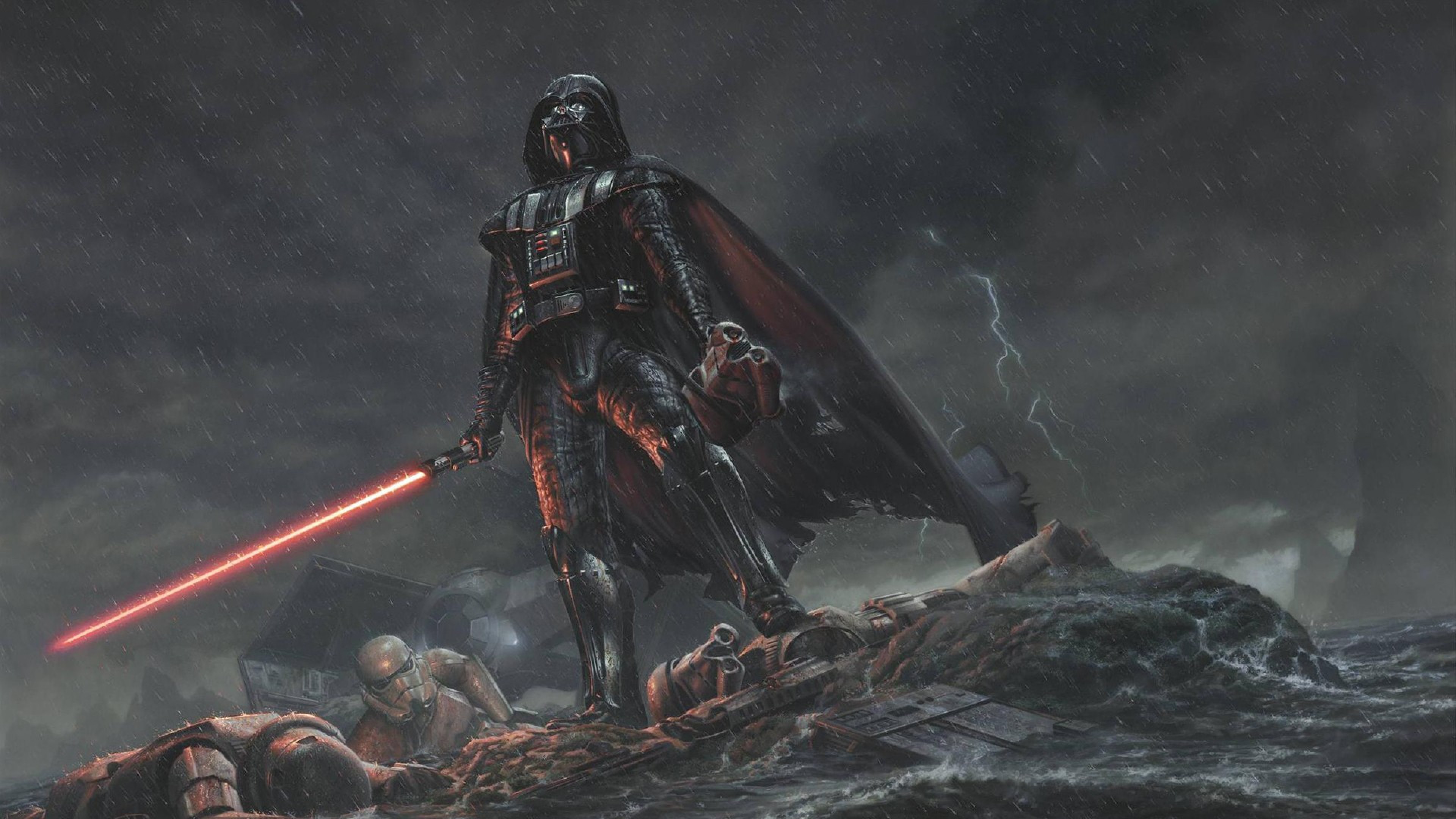 Darth Vader, Star Wars, Spada laser rossa, Tempesta, Fan art, 4K, wallpaper per portatile