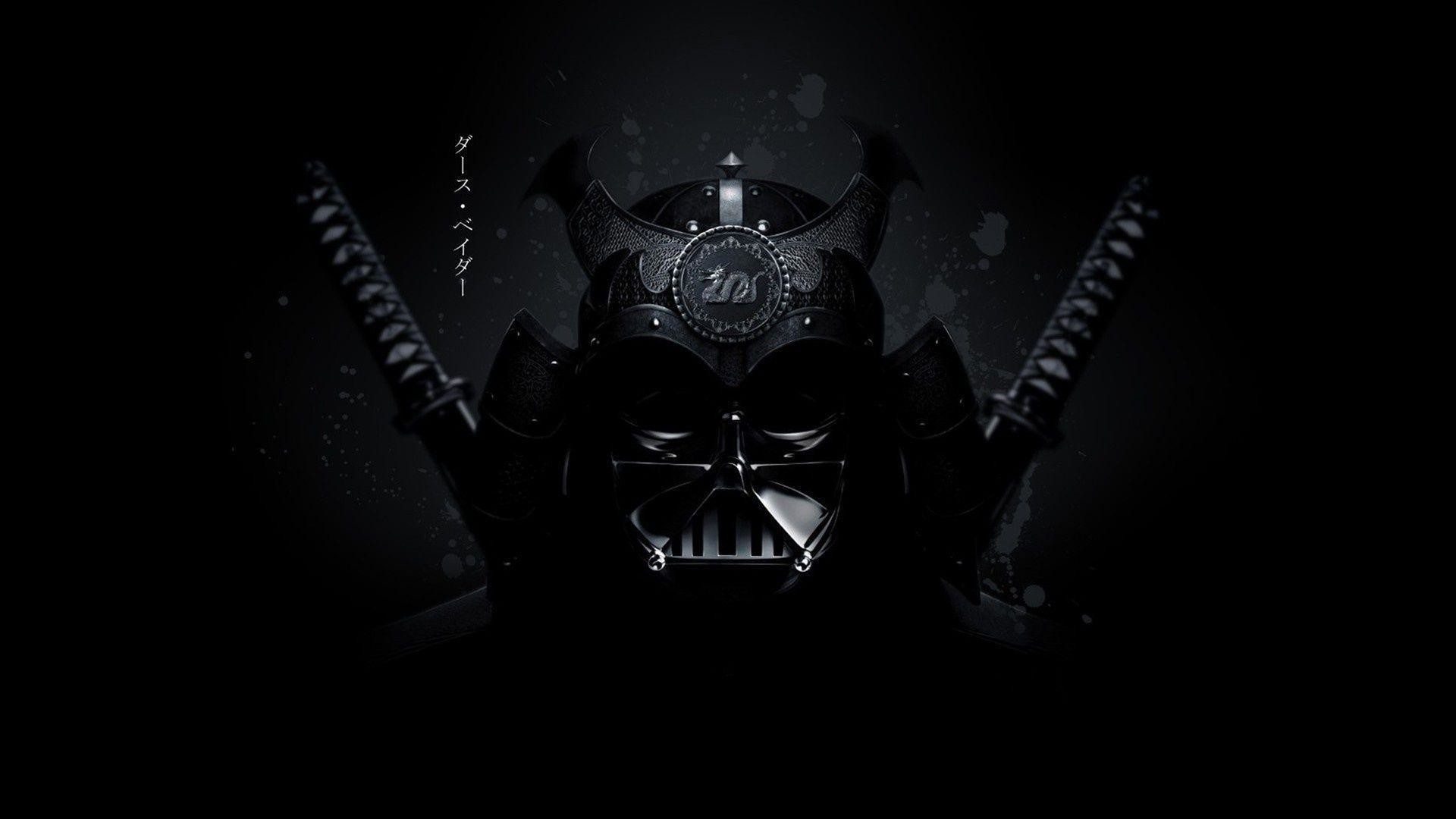 Darth Vader, Star Wars, Elmo samurai, Katane, Sfondo nero, Full HD, wallpaper per computer