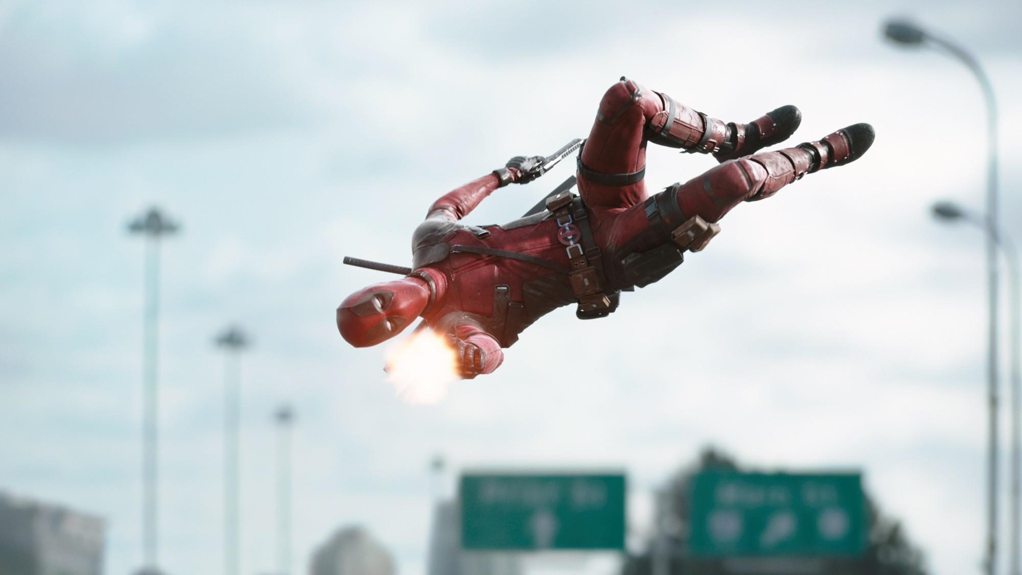 Deadpool, Ryan Reynolds, Salto, Autostrada, Full HD, sfondo per PC