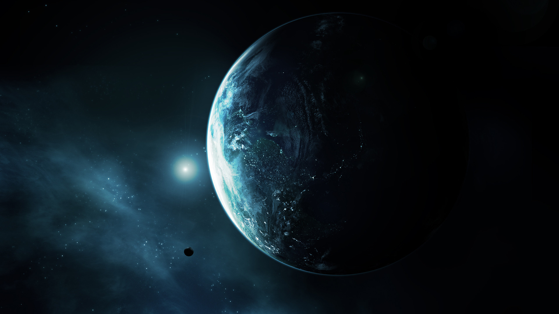 Pianeta, Spazio, Stelle, Blu scuro, Full HD, sfondo per portatile