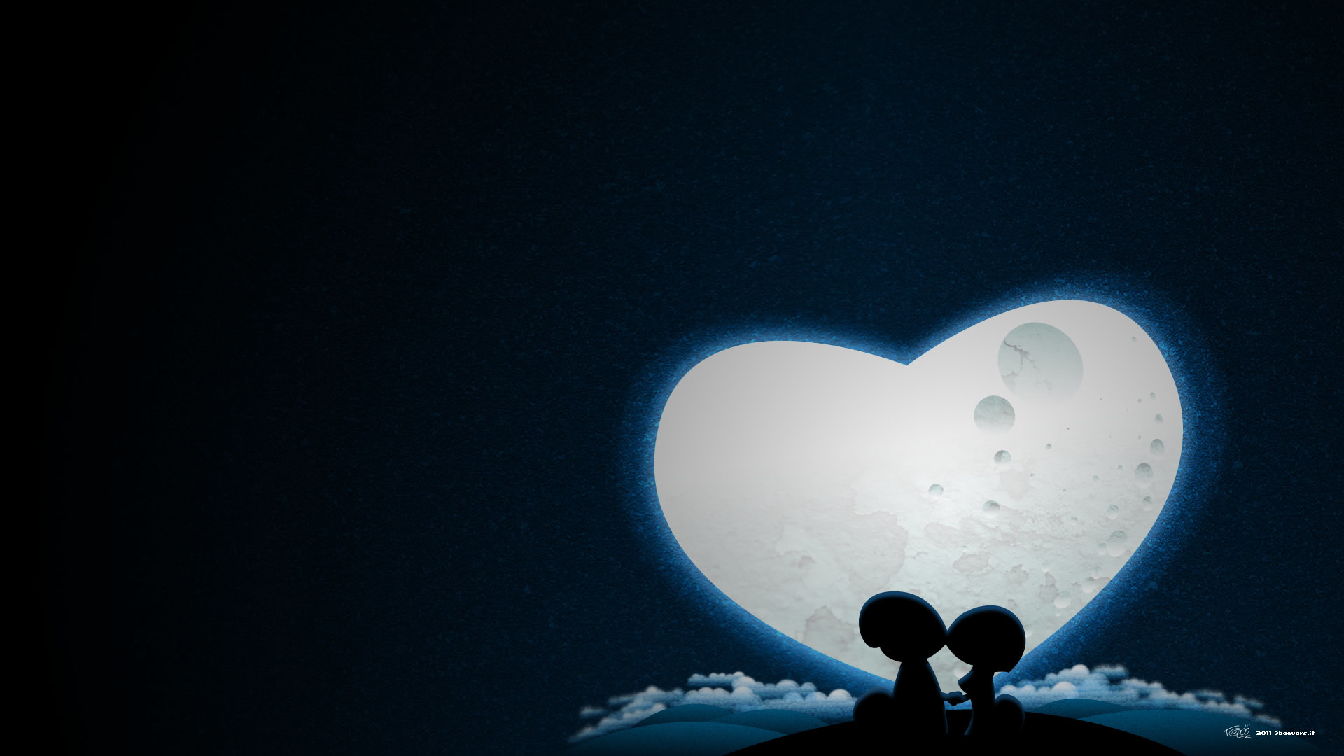 Luna a cuore, Coppia, Silhouette, Notte, Full HD 1080p, sfondo desktop