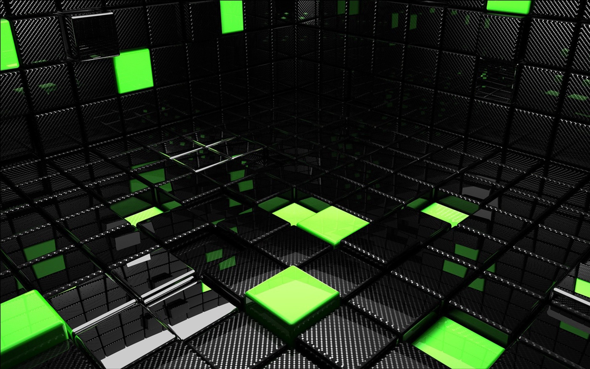 Nvidia, Cubi verdi, Rendering 3D, Astratto, Nero, 1920x1200, sfondo per PC