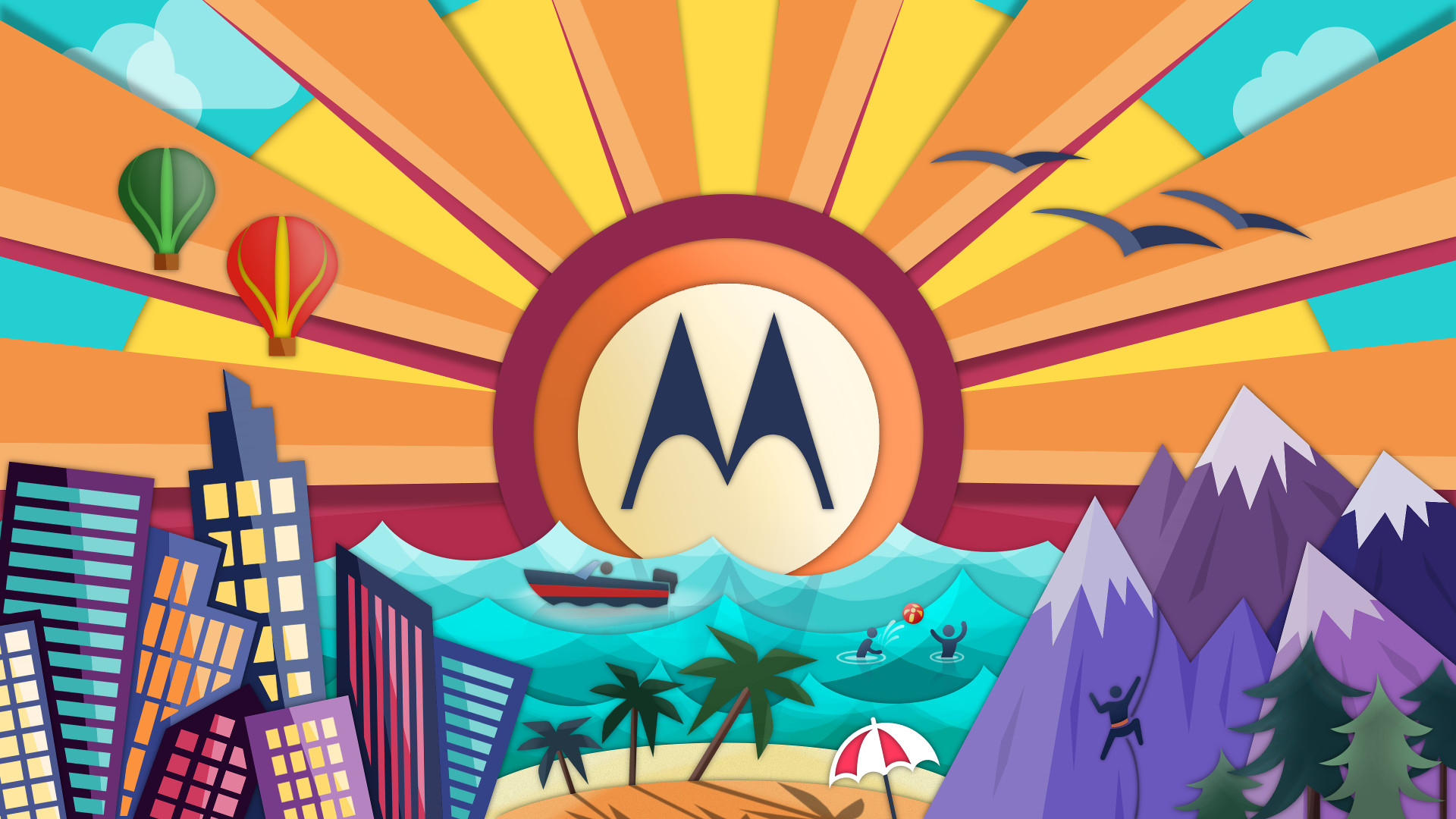 Motorola, Logo Motorola, Illustrazione, Città, Colori vivaci, Full HD, sfondo per portatile