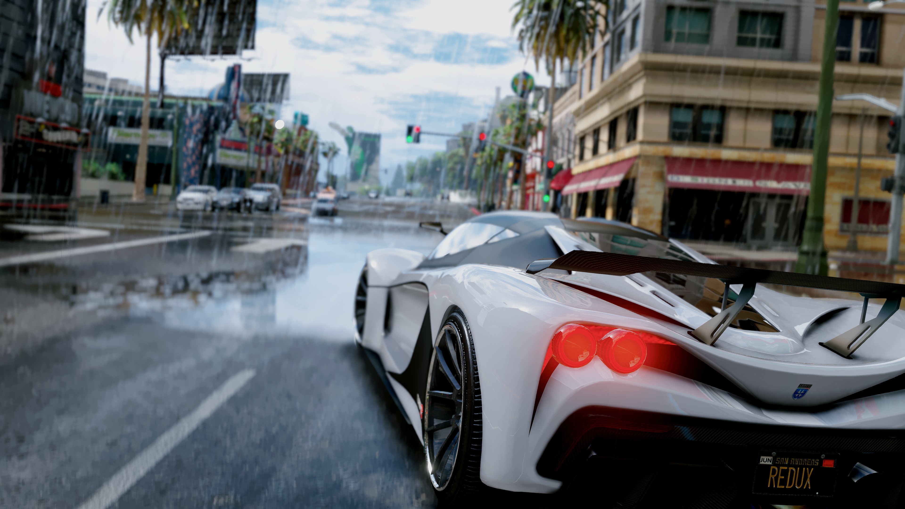 Grand Theft Auto V, Supercar, Strada bagnata, Los Santos, 3840x2160, sfondo per PC