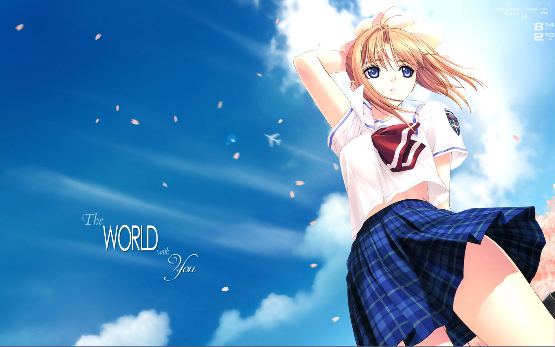 Ragazza anime, Uniforme scolastica, Cielo, Petali, 1920x1200, sfondo per PC