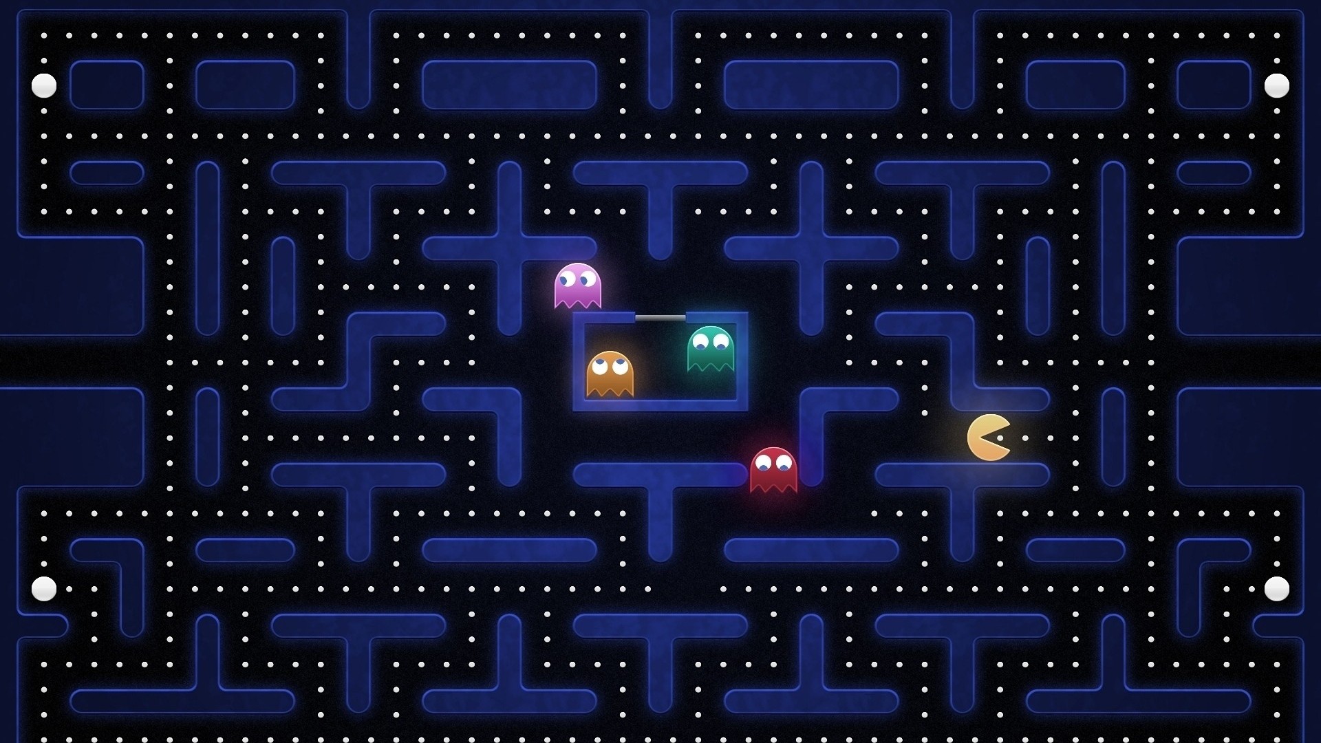 Pac-Man, Labirinto, Fantasmi, Pixel art, Videogioco arcade, Full HD, sfondo per portatile