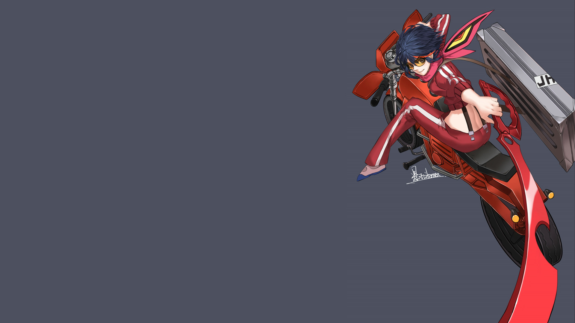 Ryuko Matoi, Kill la Kill, Moto, Sfondo grigio, Full HD, wallpaper per PC