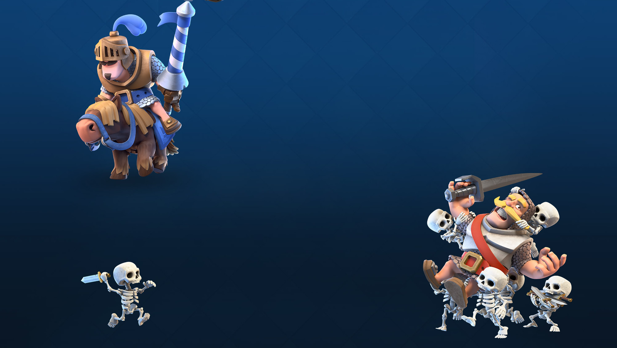 Clash Royale, Principe, Scheletri, Sfondo blu, 16:9 Full HD, wallpaper widescreen