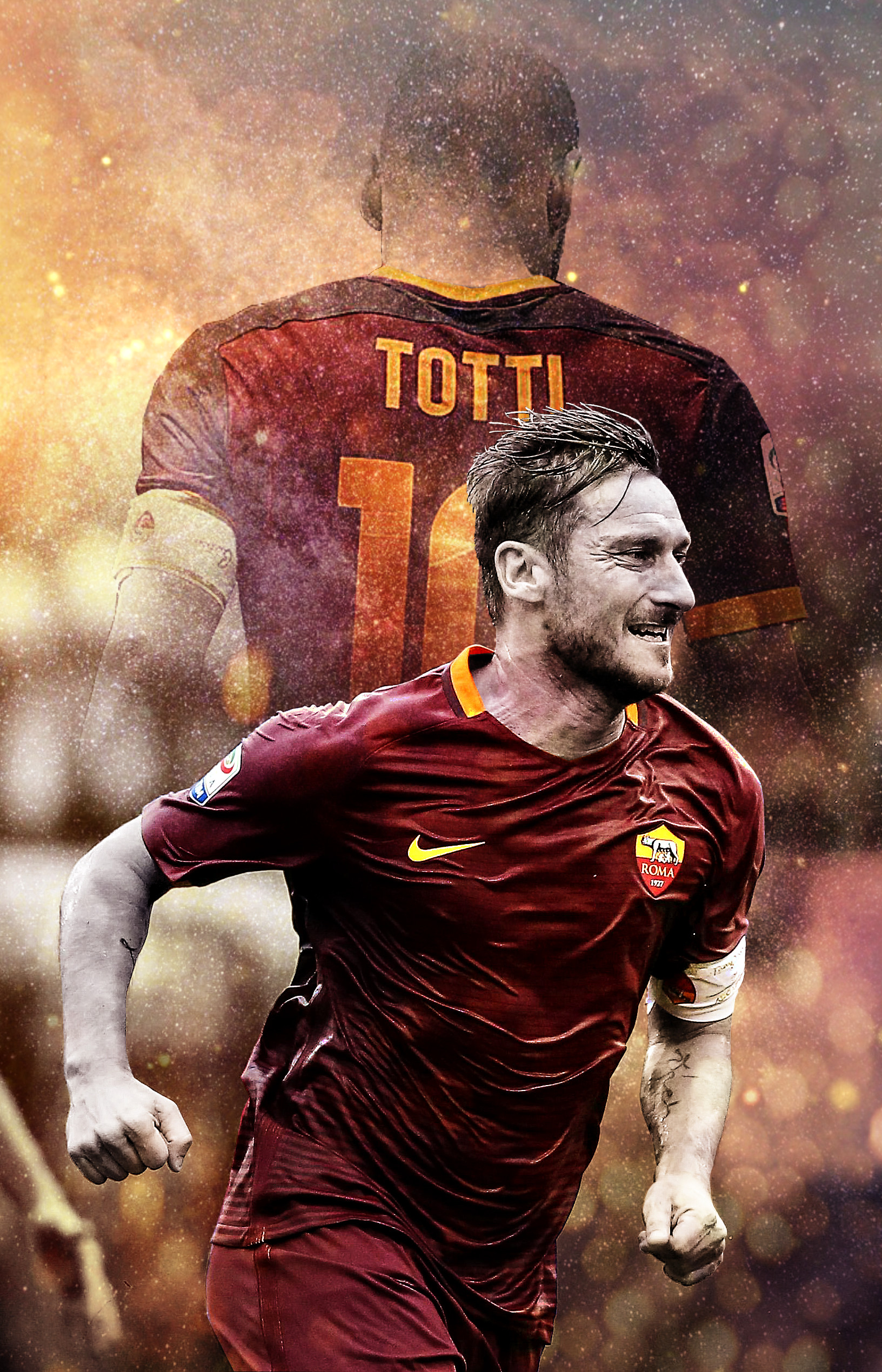 Francesco Totti, AS Roma, Corsa, Fotoritocco, QHD+, sfondo verticale per cellulare
