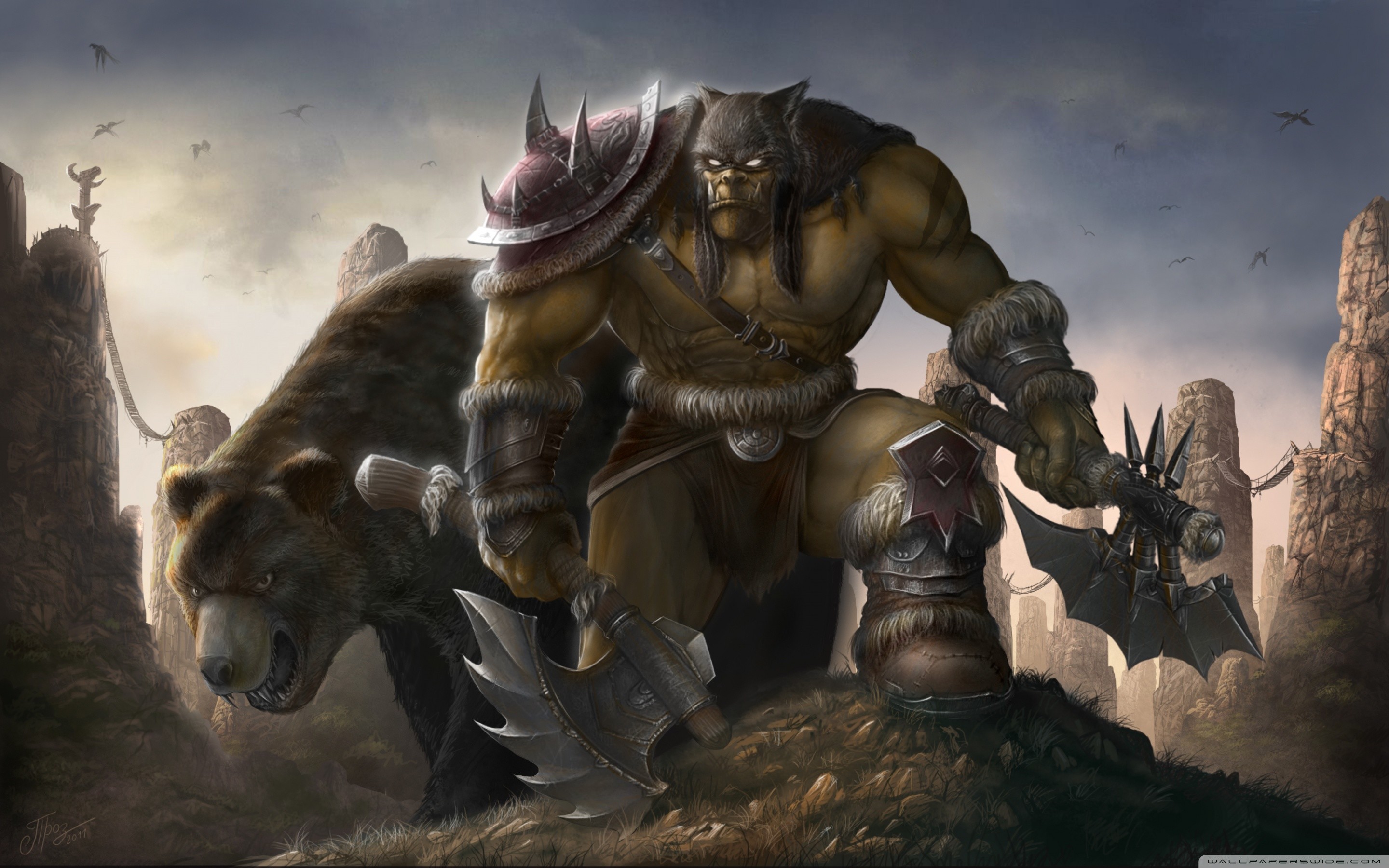 World of Warcraft, Druido, Orso, Fantasy, Montagne, 2K, sfondo per portatile