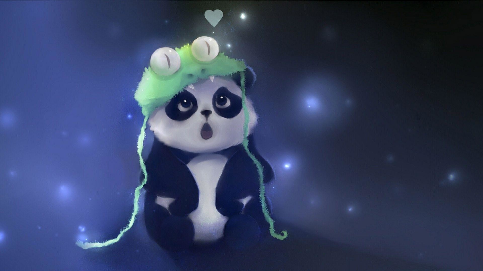 Panda, Cappello rana, Carino, Illustrazione, 1920x1080, sfondo per PC