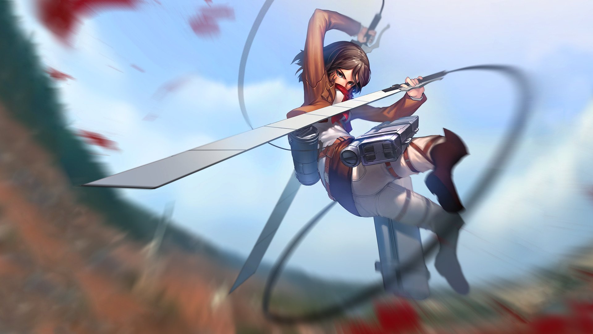 Mikasa Ackerman, L'attacco dei giganti, Spade, Movimento, Full HD, sfondo per portatile