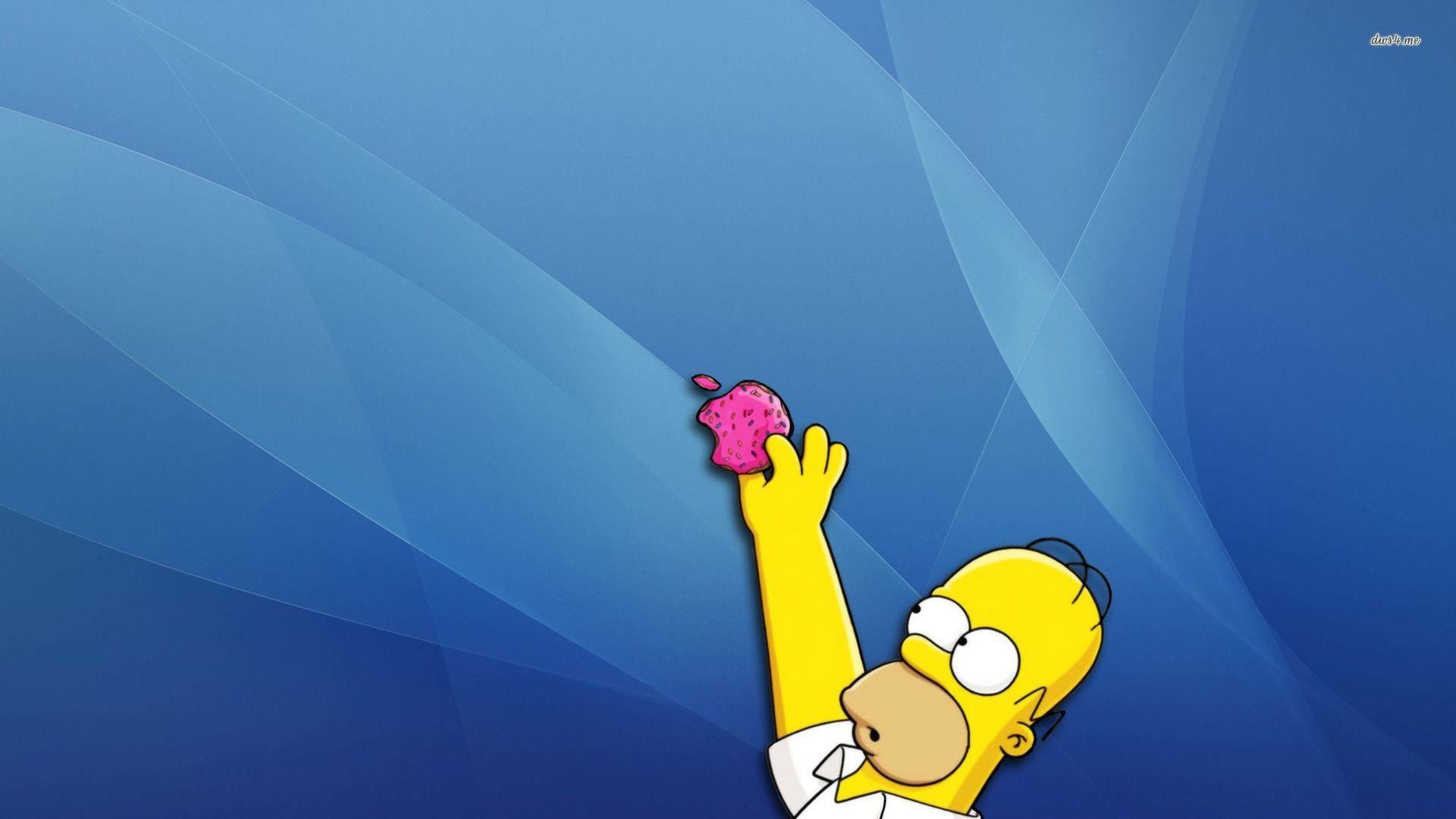 Homer Simpson, I Simpson, Ciambella, Sfondo blu, Full HD, wallpaper per portatile