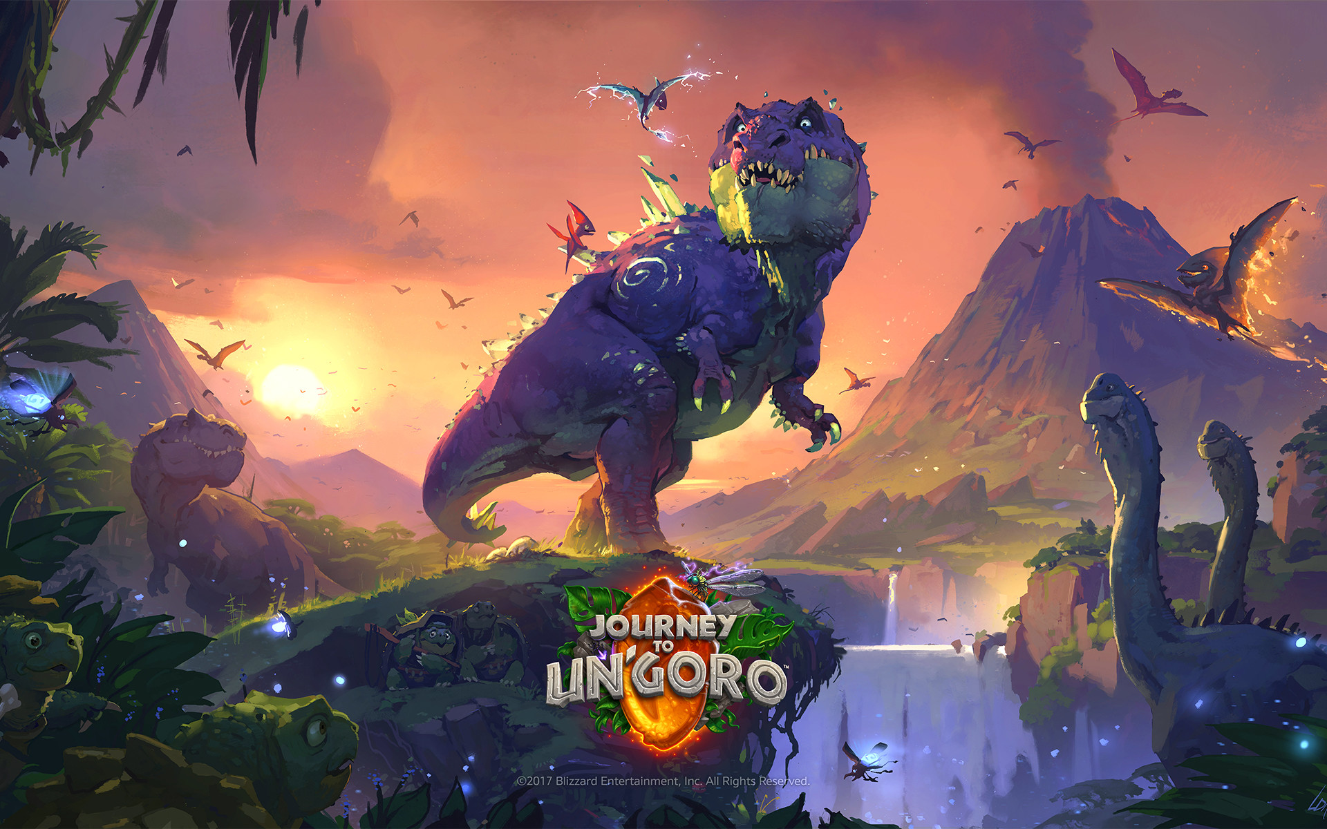 Viaggio a Un'Goro, Hearthstone, Dinosauro, Giungla, Vulcano, Full HD, sfondo Windows 11