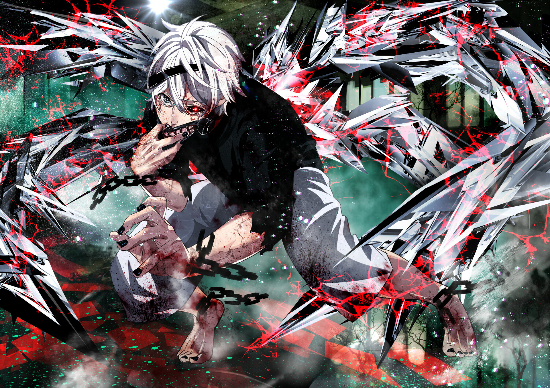 Ken Kaneki, Tokyo Ghoul, Kagune, Catene, Full HD, sfondo per PC e portatile