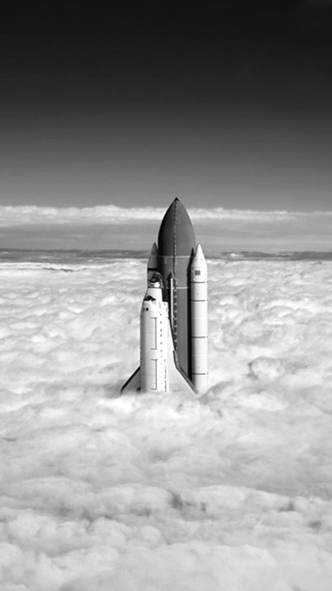 Space Shuttle, Lancio, Nuvole, Bianco e nero, Full HD, sfondo verticale per cellulare