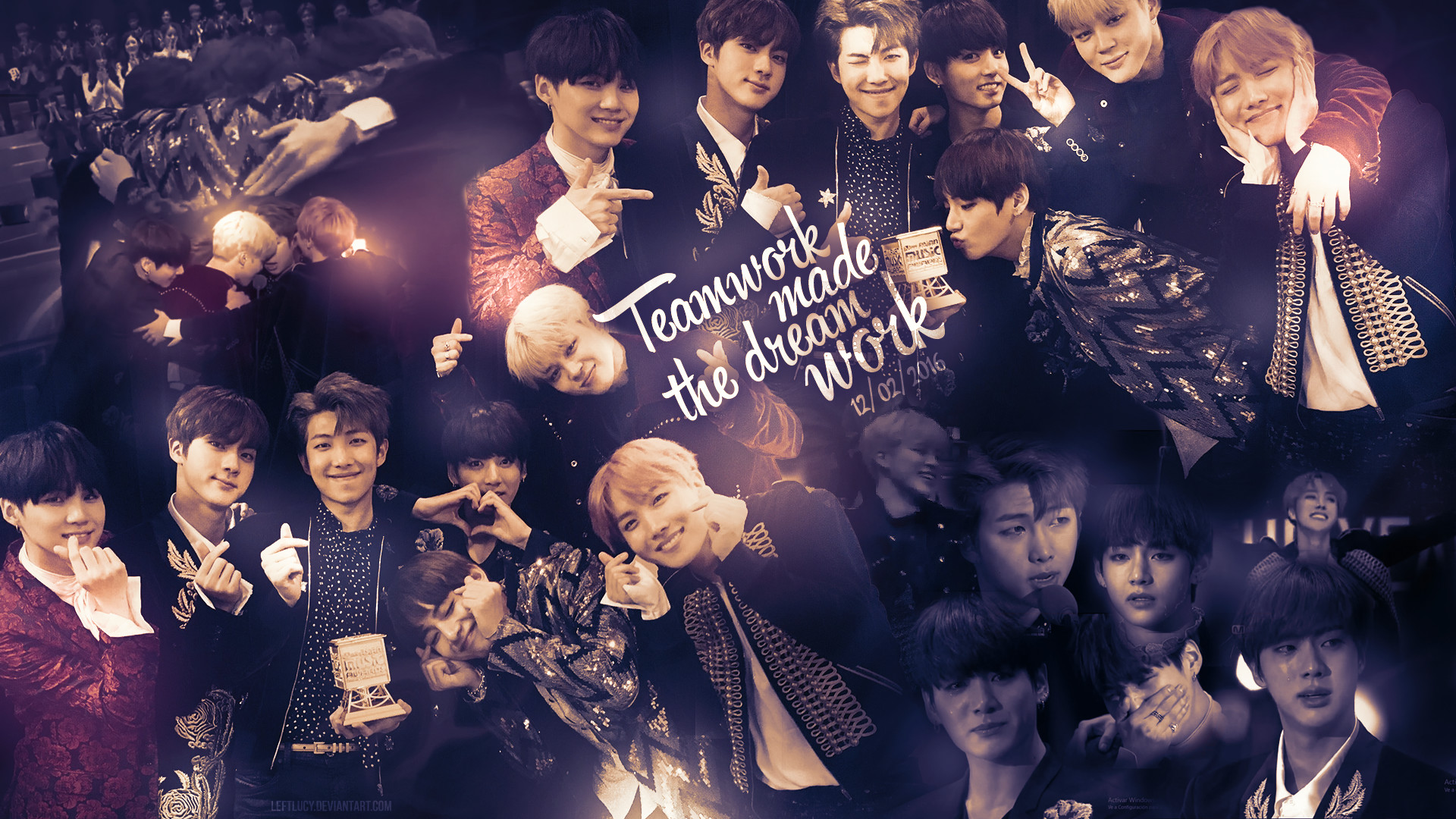 BTS, Collage, Teamwork Makes the Dream Work, Viola, Full HD, sfondo per portatile