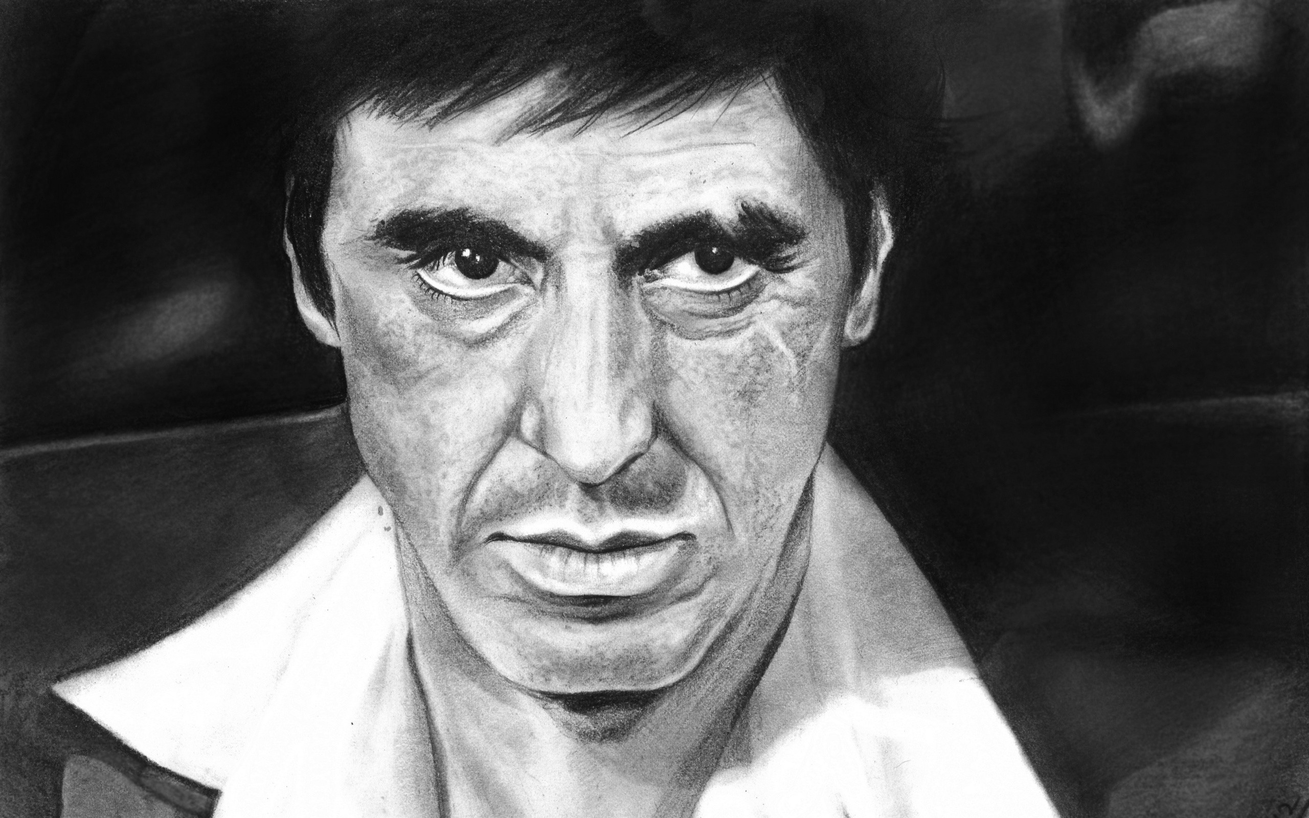 Al Pacino, Tony Montana, Scarface, Disegno a matita, Primo piano, sfondo 2K per PC
