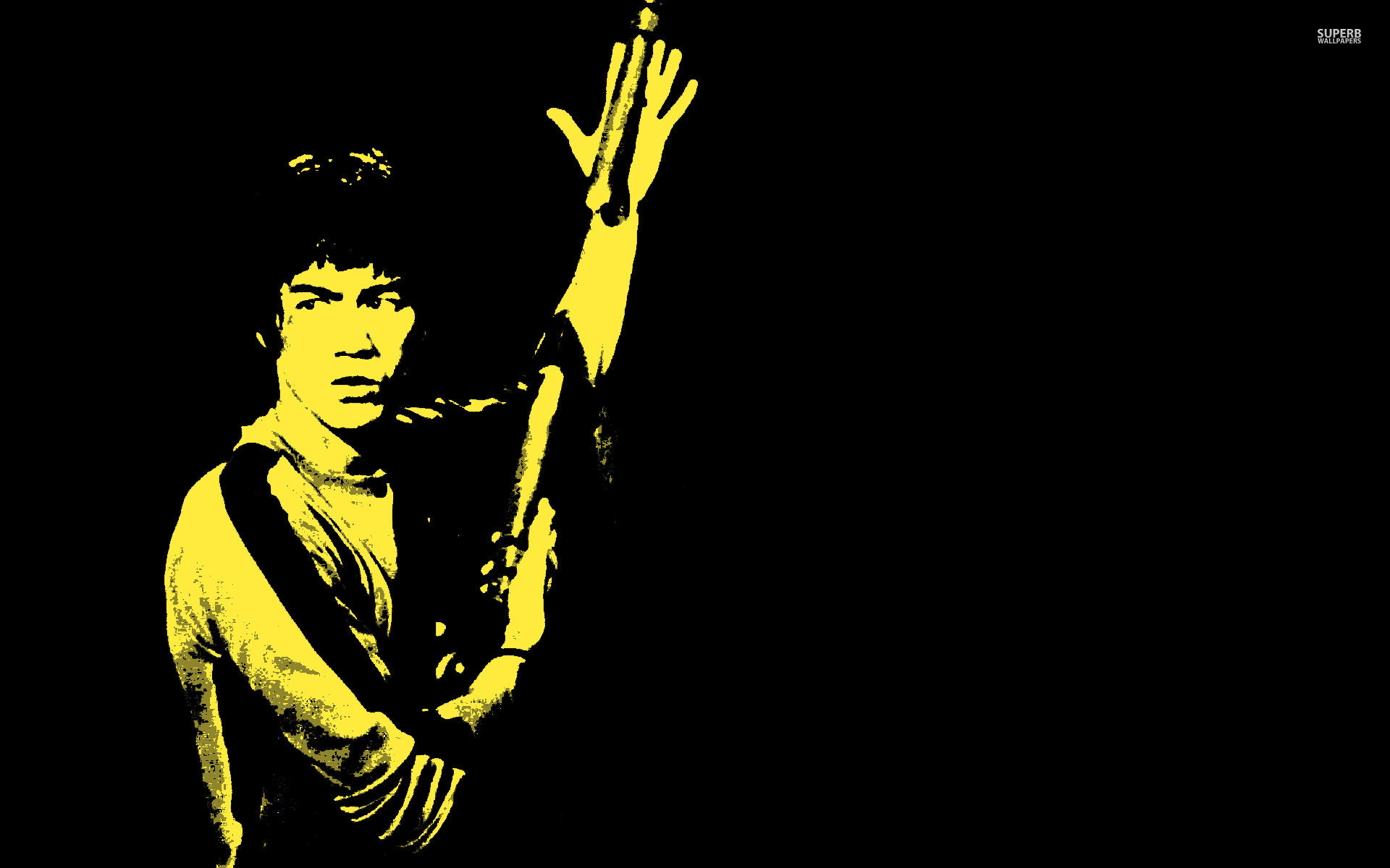 Bruce Lee, Giallo e nero, Stencil, Sfondo nero, 16:10 Full HD, wallpaper widescreen