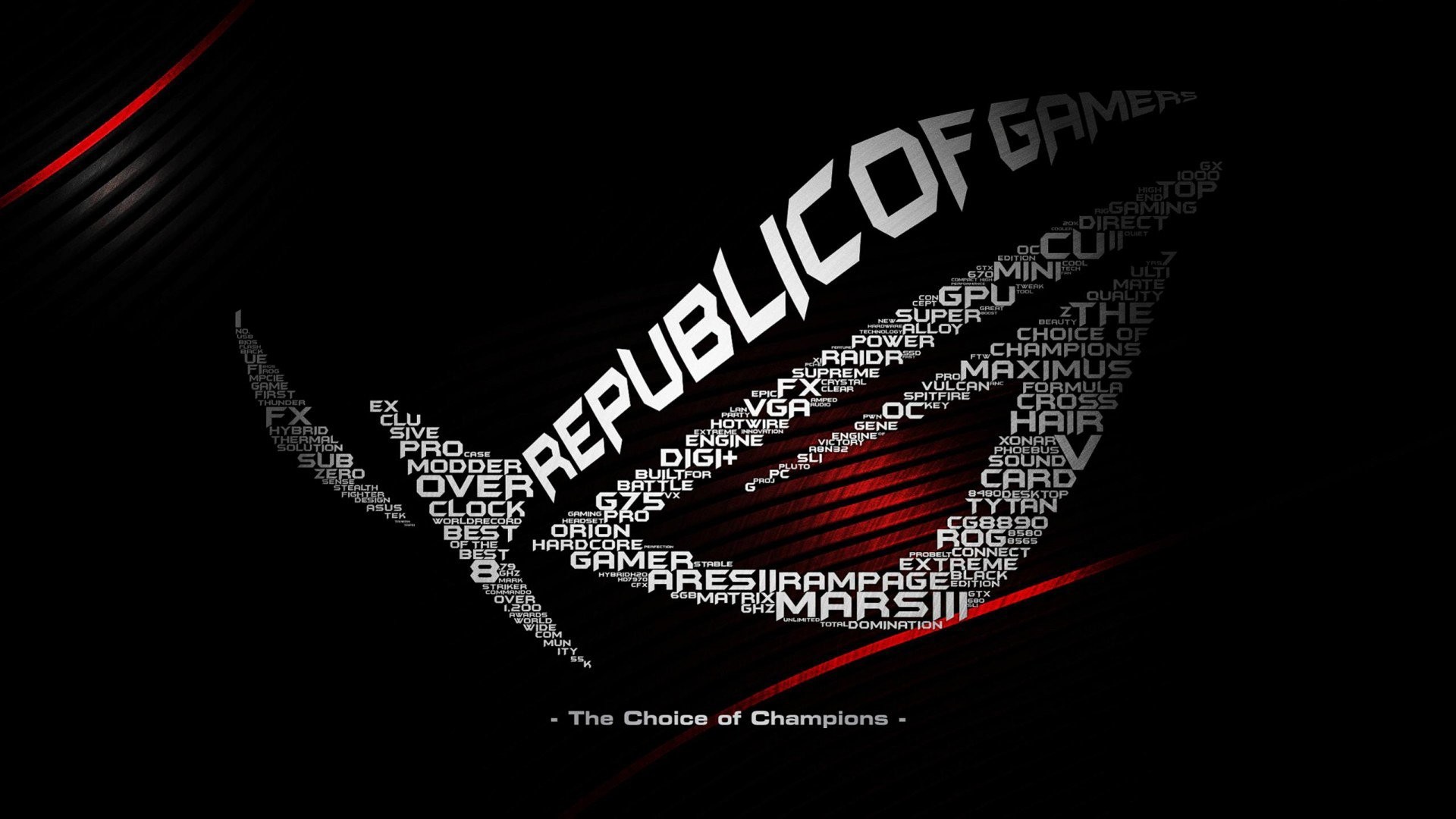 Republic of Gamers, Logo ROG, Tipografia, Sfondo nero, 16:9 Full HD, wallpaper widescreen
