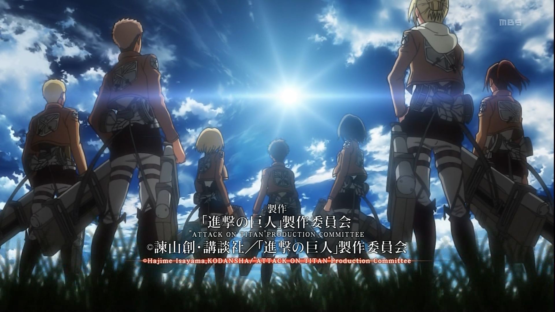L'attacco dei giganti, Corpo di ricerca, Shingeki no Kyojin, Cielo blu, Bagliore, sfondo desktop