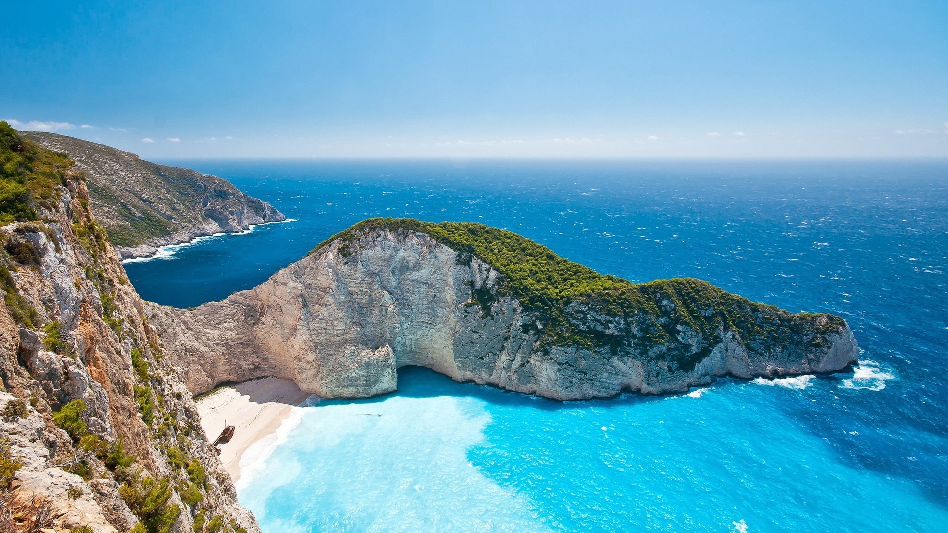 Spiaggia del Relitto, Navagio, Zante, Grecia, Scogliere, Full HD 1080p, sfondo desktop